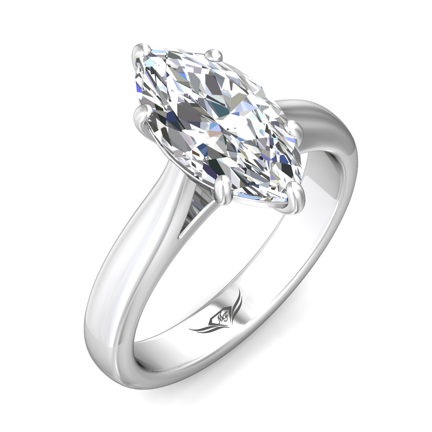 14K White Gold Marquise Diamond Engagement Ring
