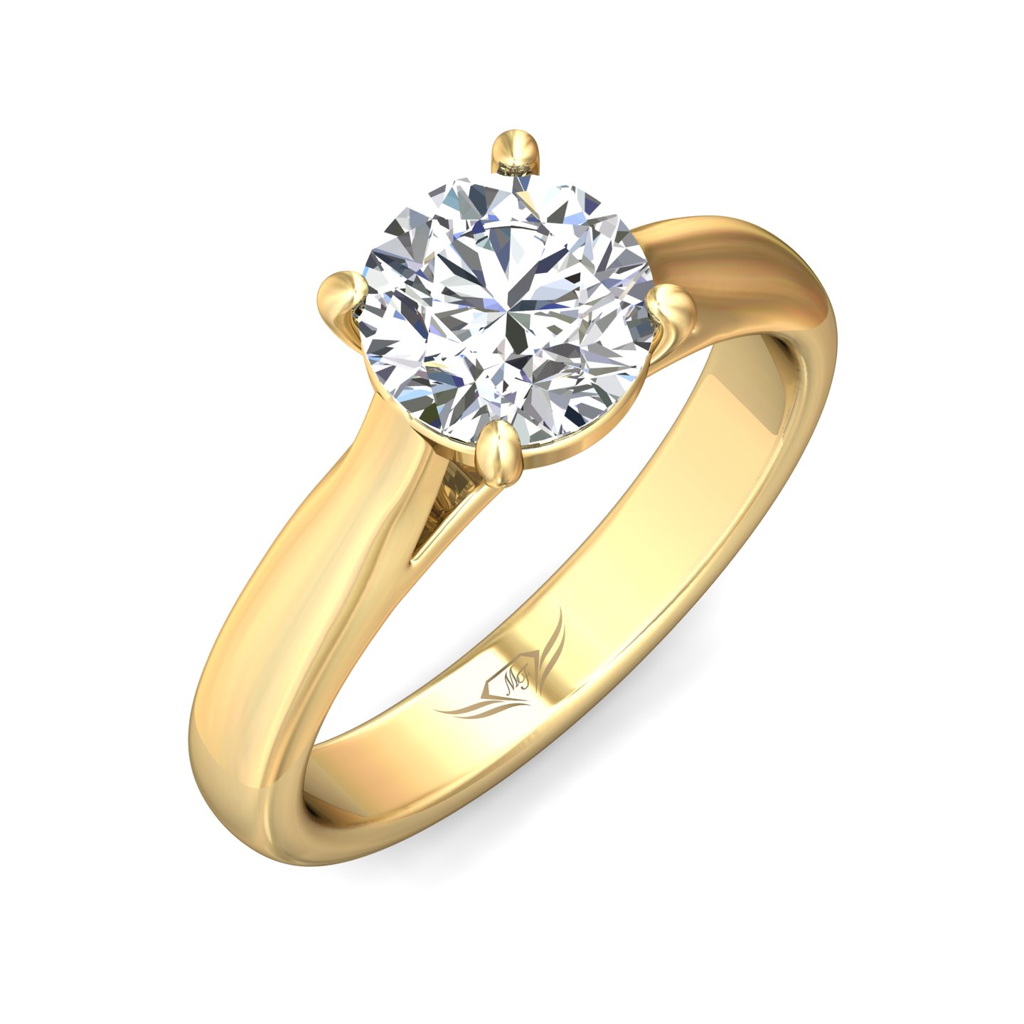 14K Yellow Gold Round Diamond Engagement Ring