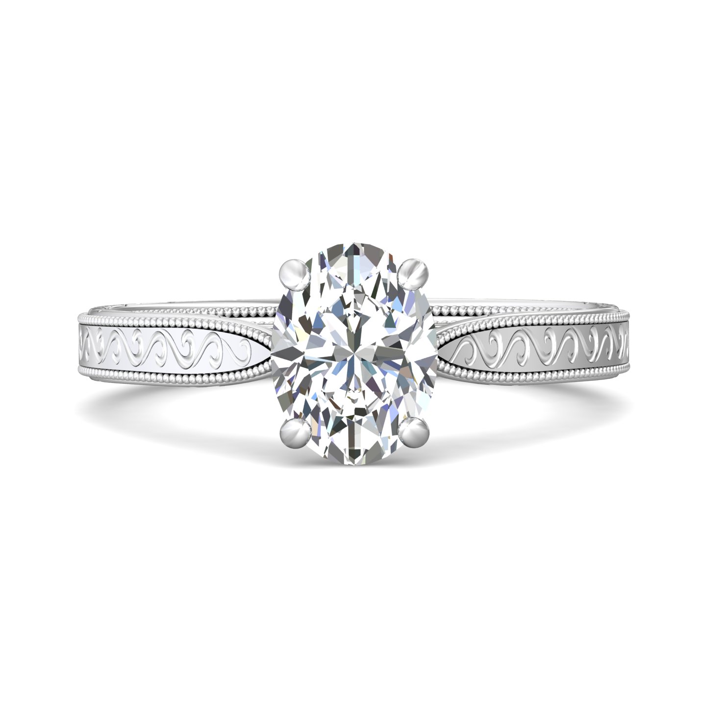 14K White Gold Oval Diamond Engagement Ring