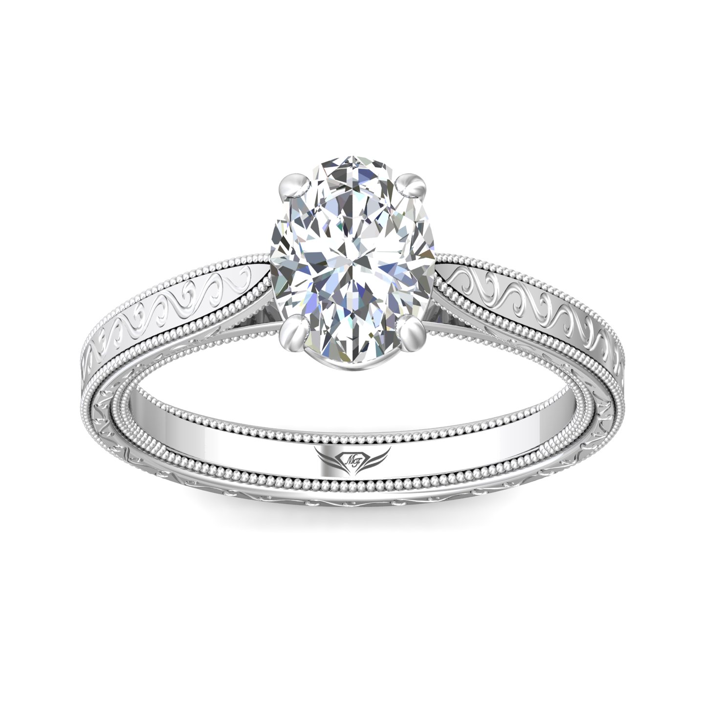 14K White Gold Oval Diamond Engagement Ring