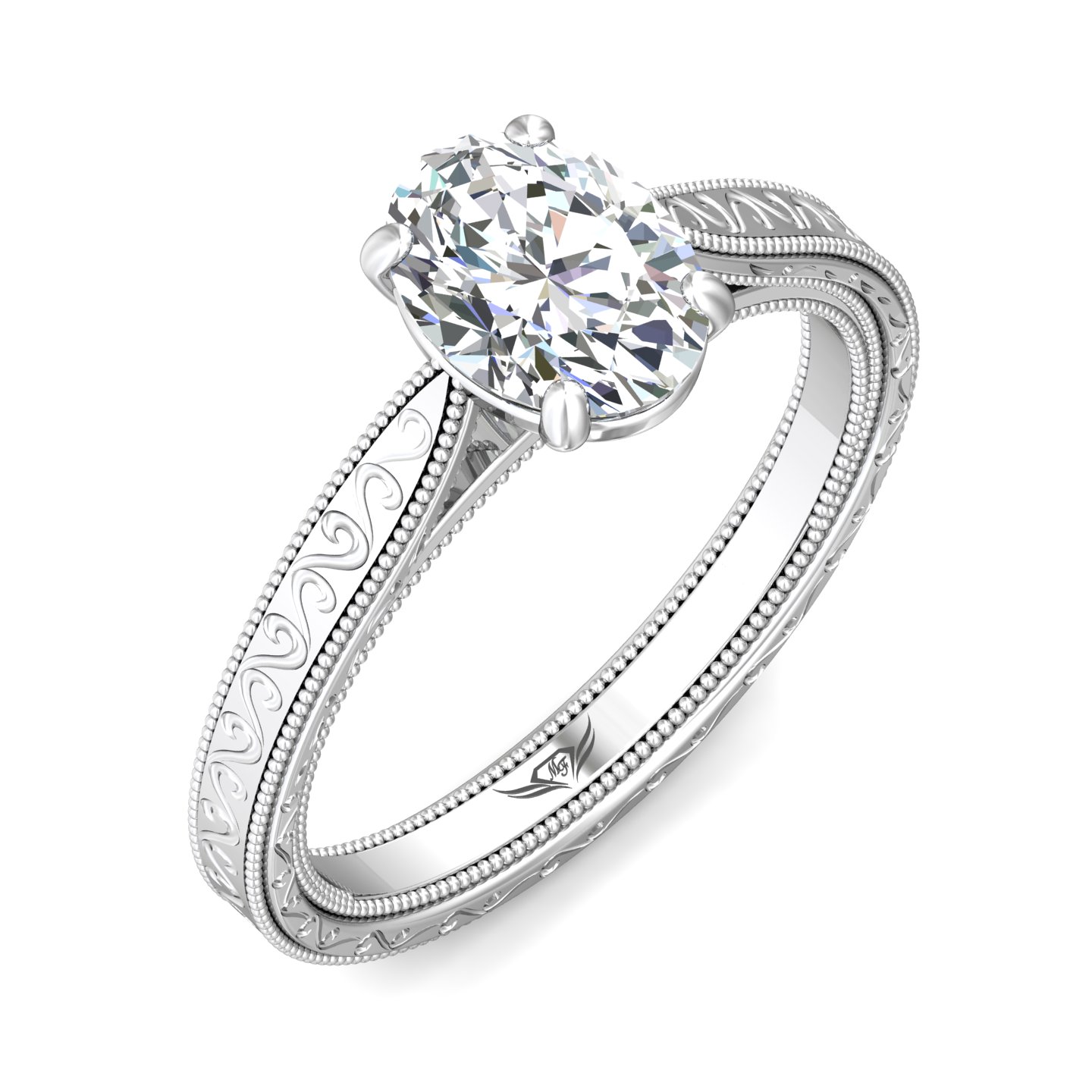 14K White Gold Oval Diamond Engagement Ring