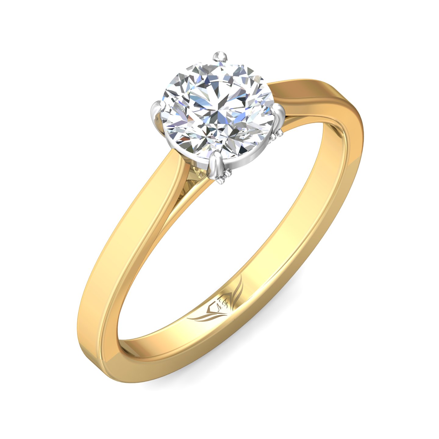 14K Yellow and White Gold Round Diamond Engagement Ring