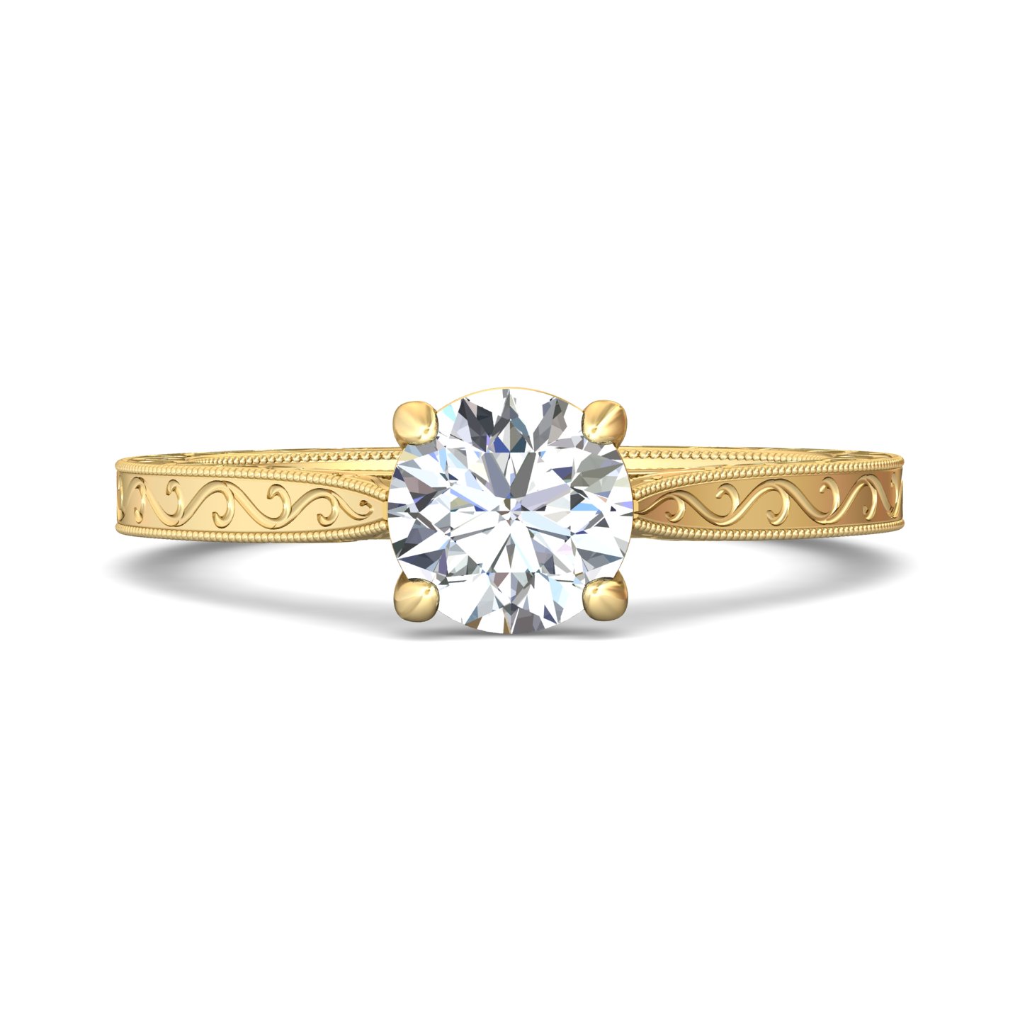 18K Yellow Gold Round Diamond Engagement Ring