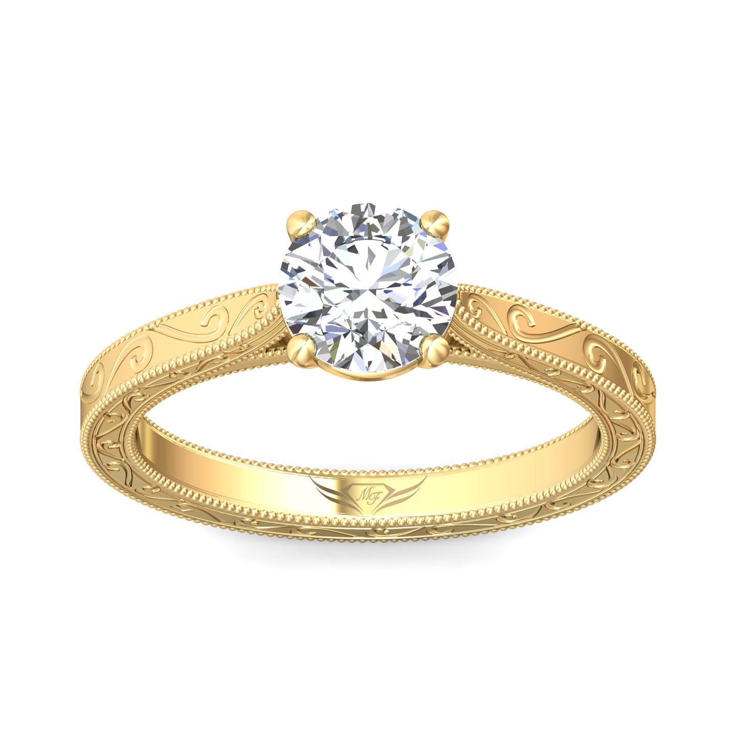 14K Yellow Gold Round Diamond Engagement Ring