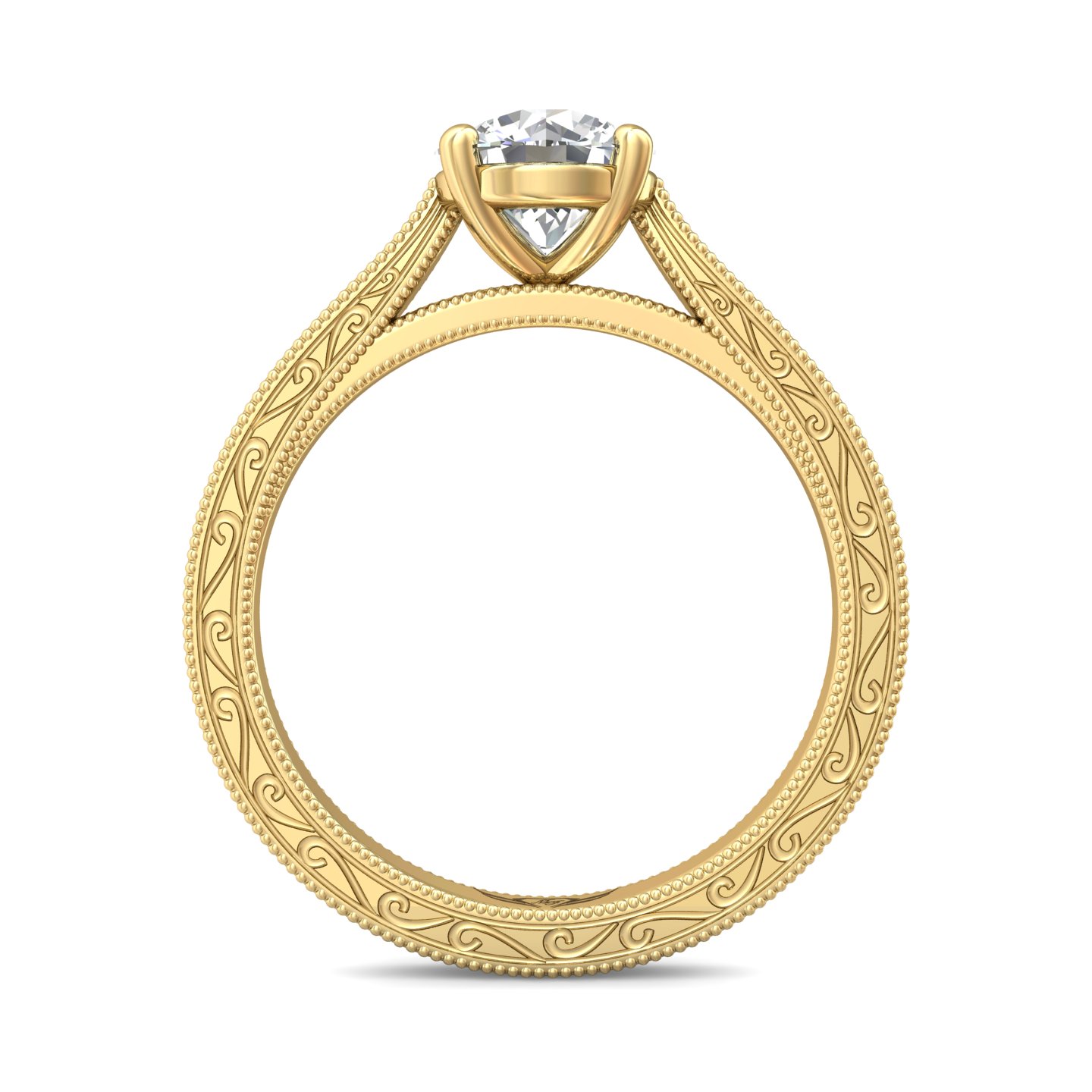 14K Yellow Gold Round Diamond Engagement Ring
