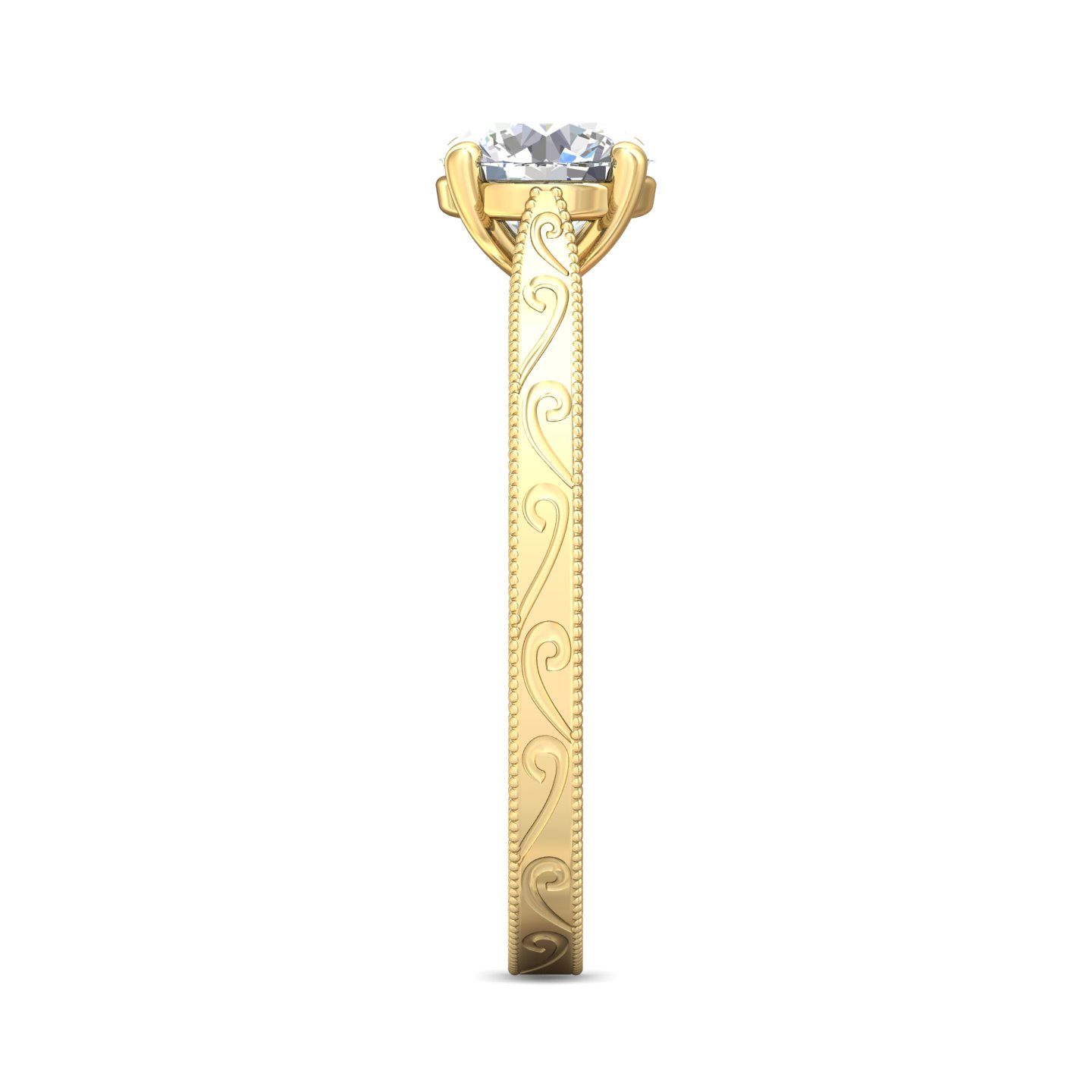 14K Yellow Gold Round Diamond Engagement Ring