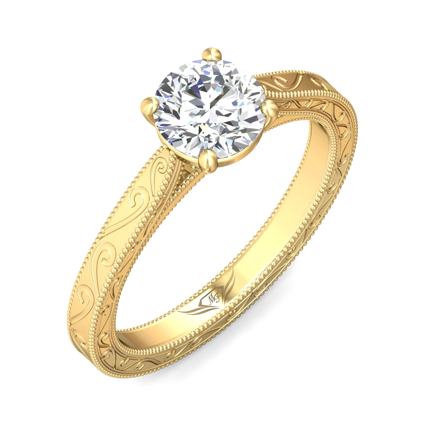 14K Yellow Gold Round Diamond Engagement Ring