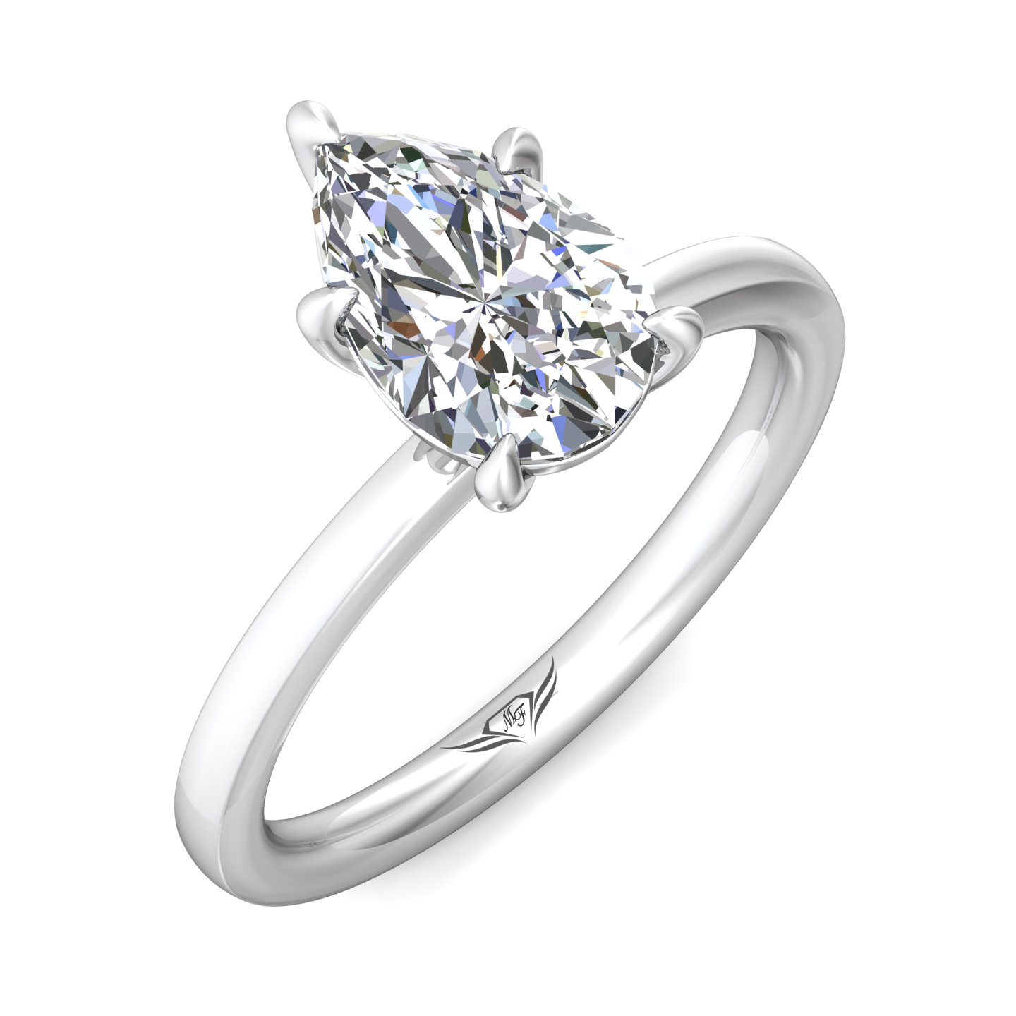14K White Gold Pear Shape Diamond Engagement Ring