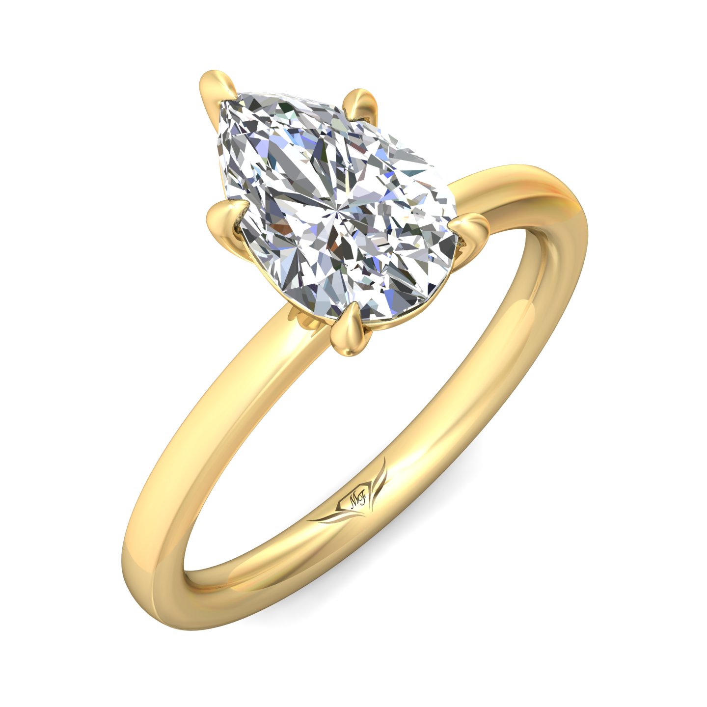 14K Yellow Gold Pear Shape Diamond Engagement Ring