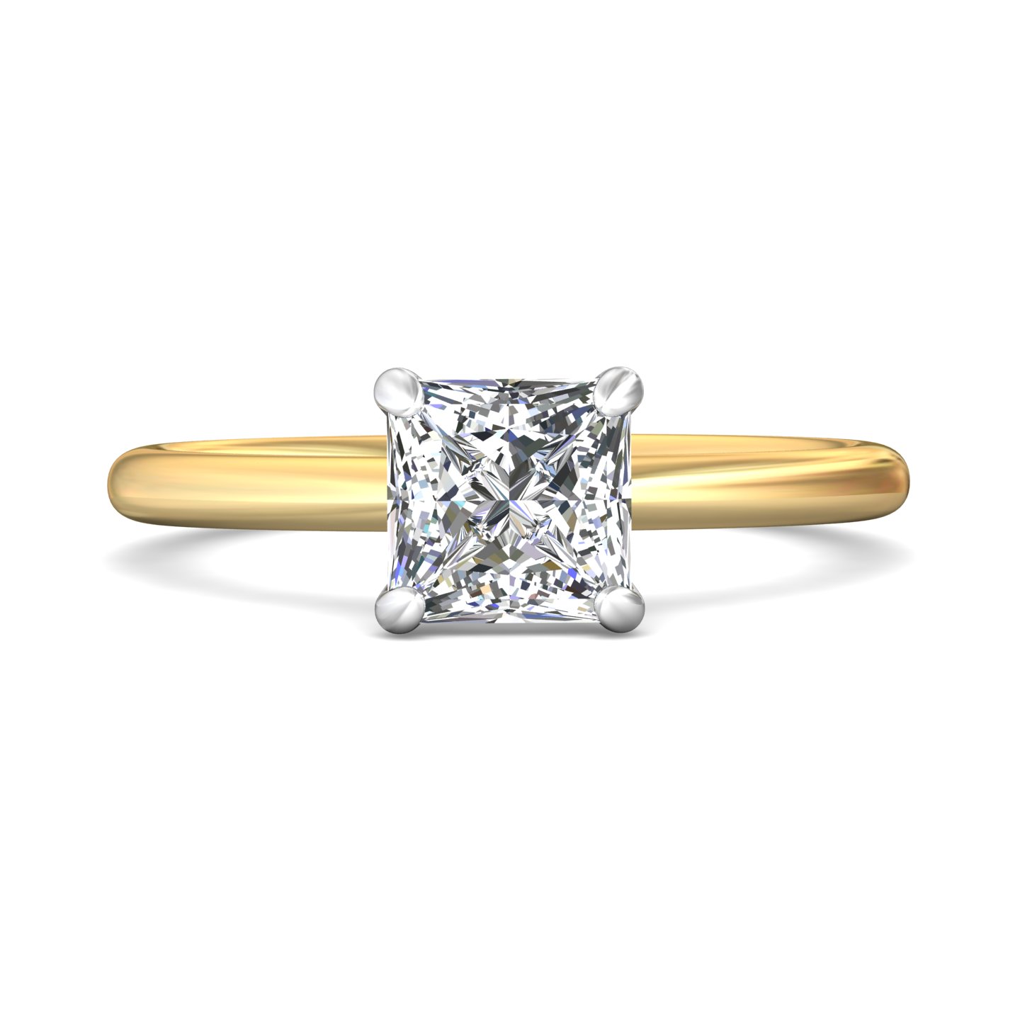 14K Yellow Gold and Platinum Princess Diamond Engagement Ring