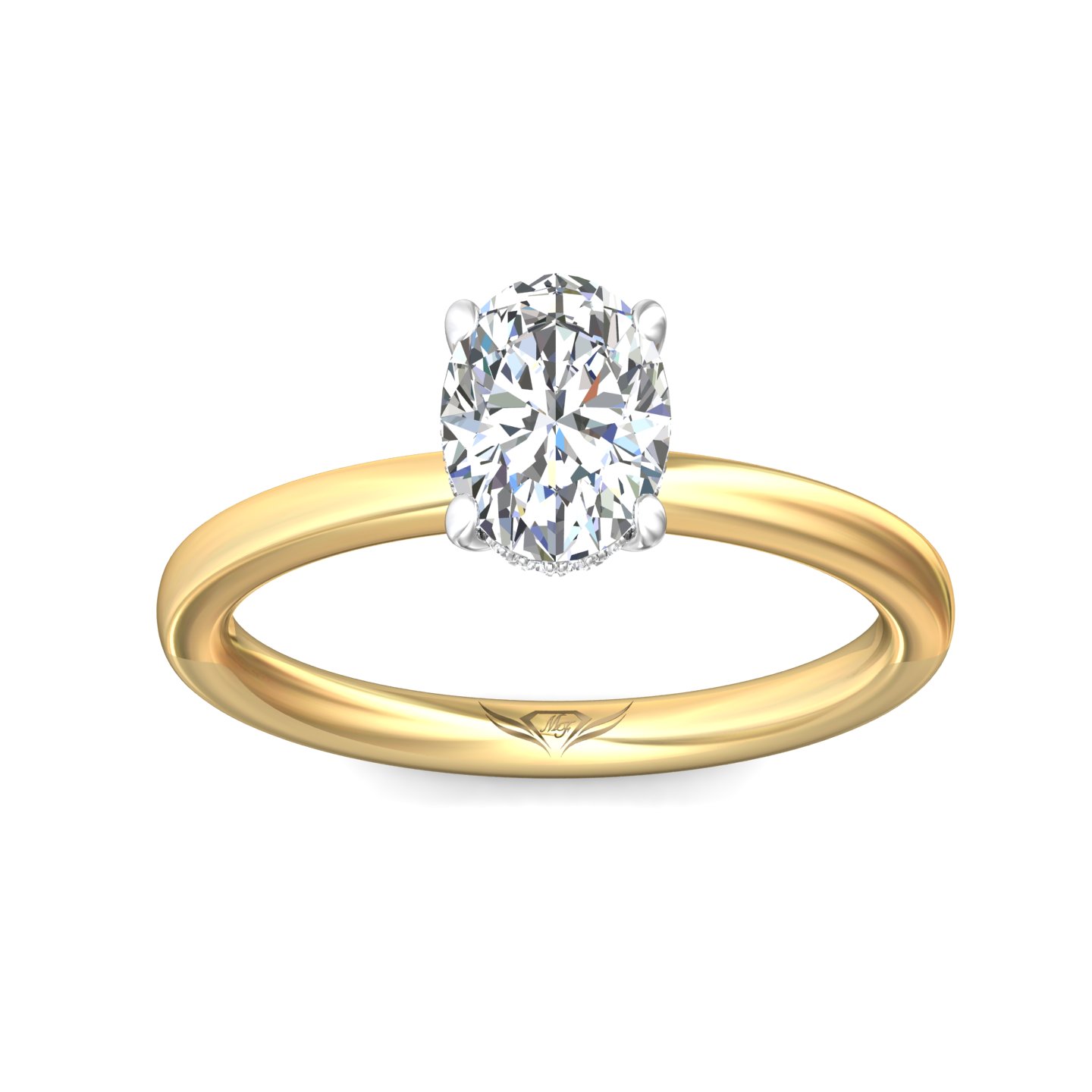 14K Yellow and White Gold Oval Diamond Engagement Ring
