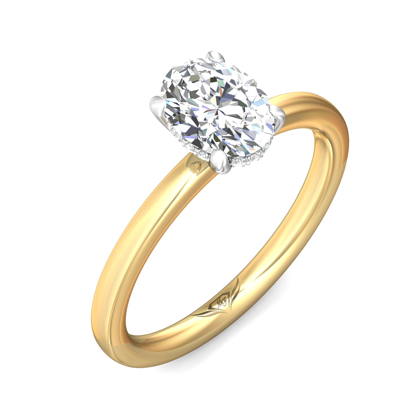 14K Yellow and White Gold Oval Diamond Engagement Ring