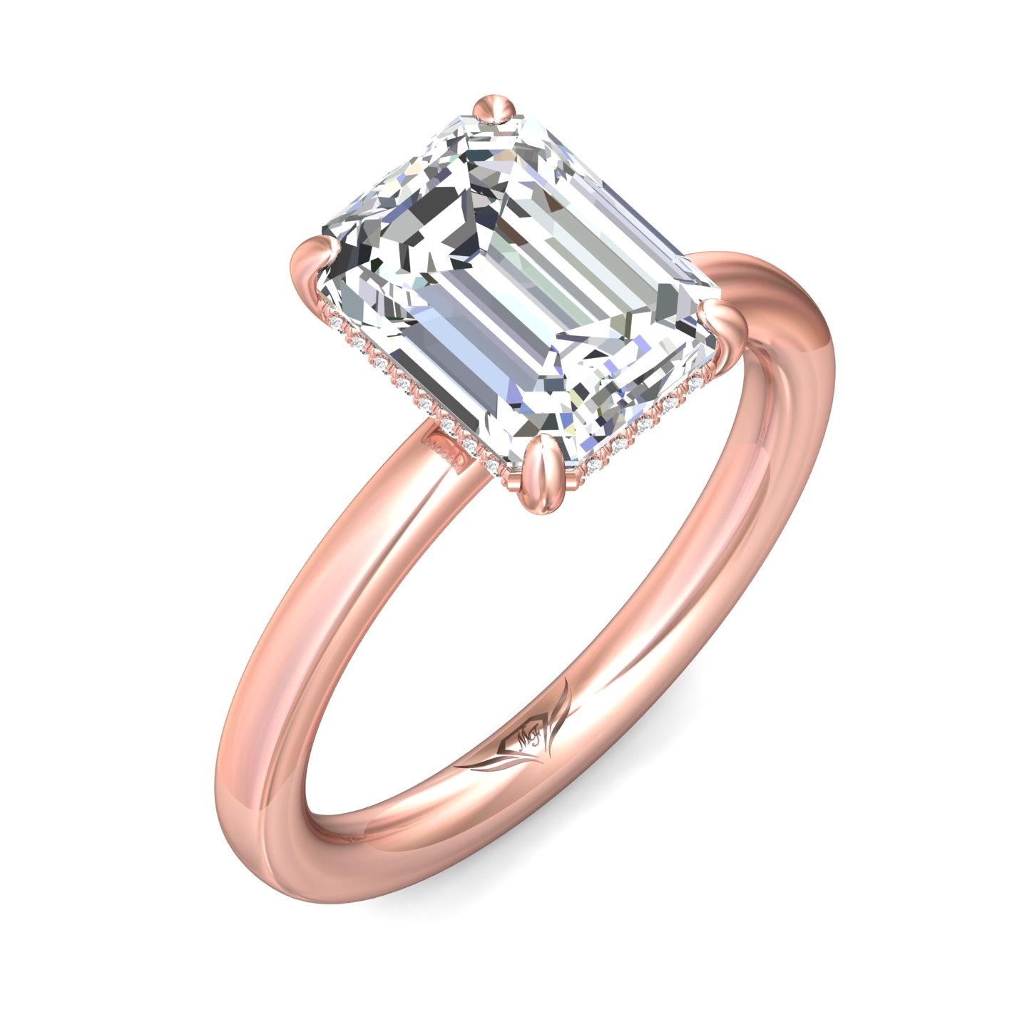 14K Rose Gold Emerald Cut Diamond Engagement Ring