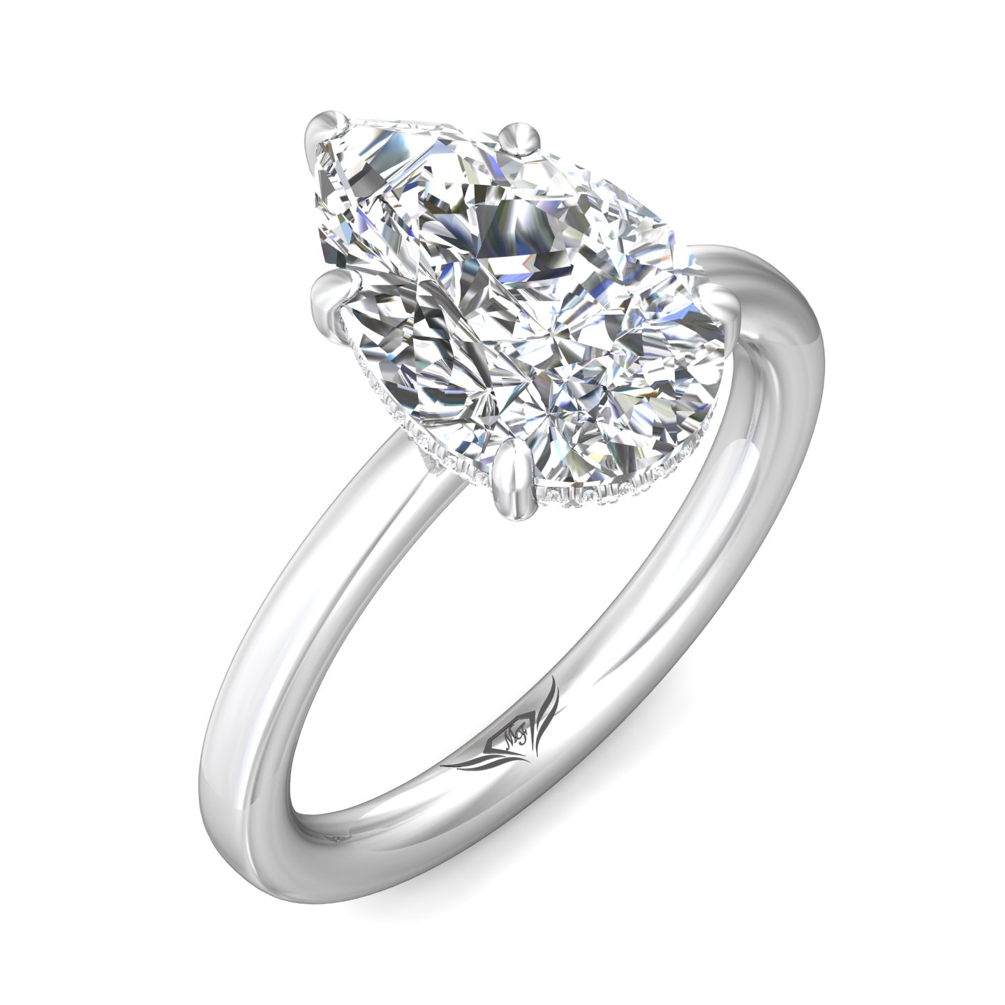 18K White Gold Pear Shape Diamond Engagement Ring