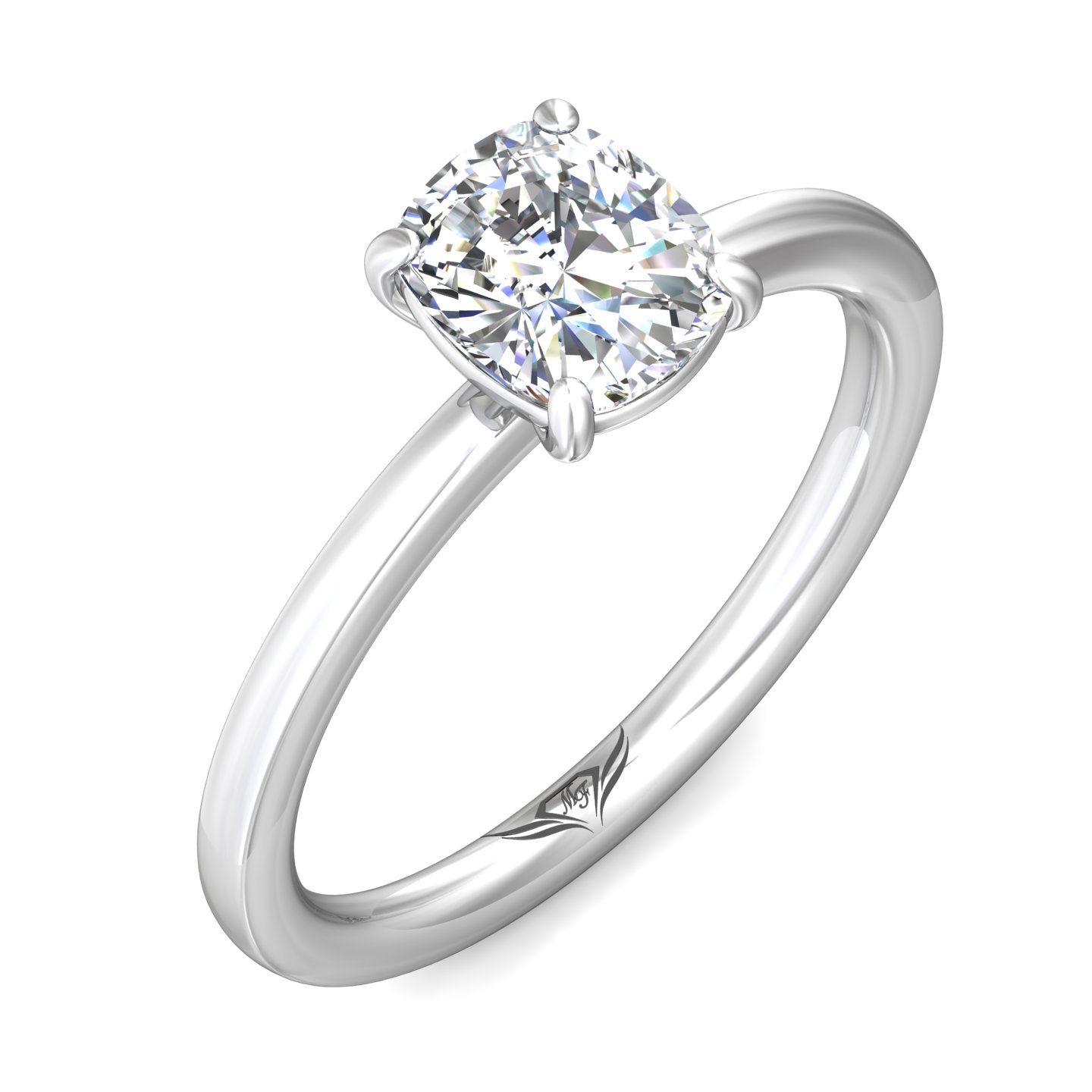 14K White Gold Cushion Diamond Engagement Ring