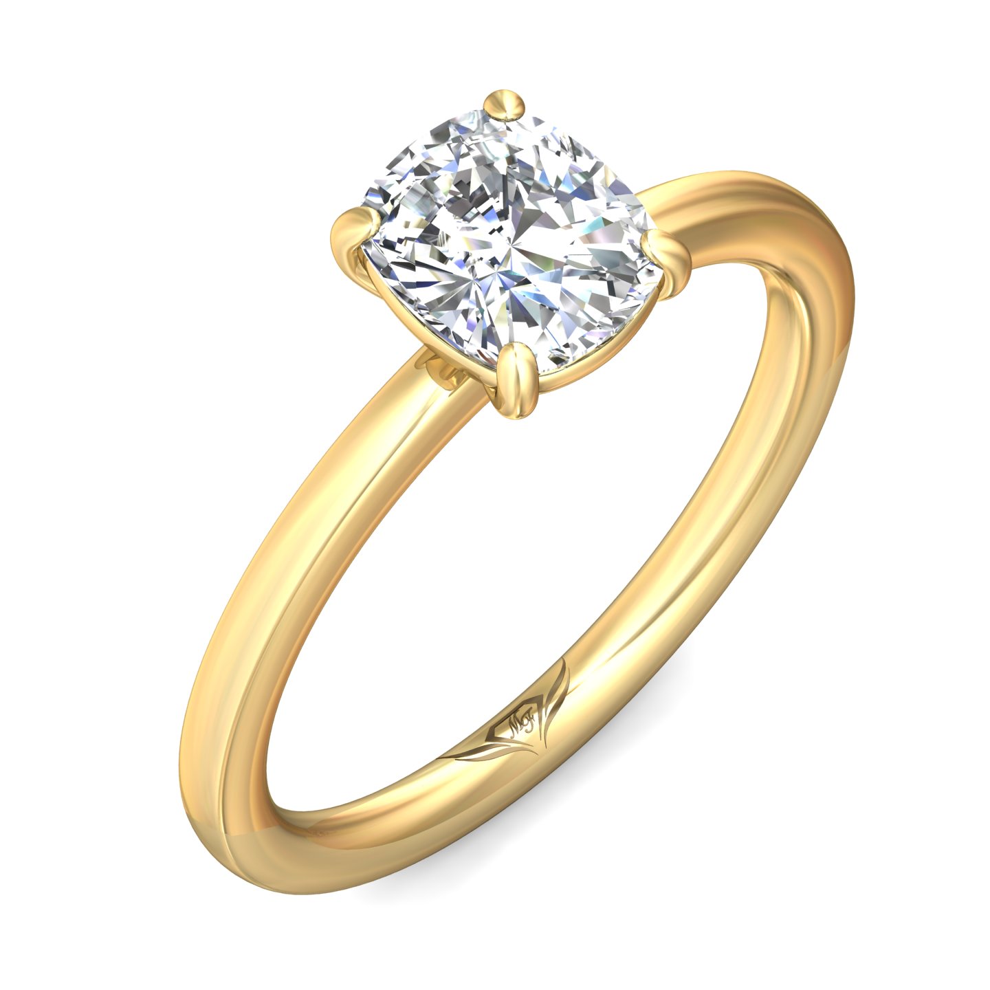14K Yellow Gold Cushion Diamond Engagement Ring