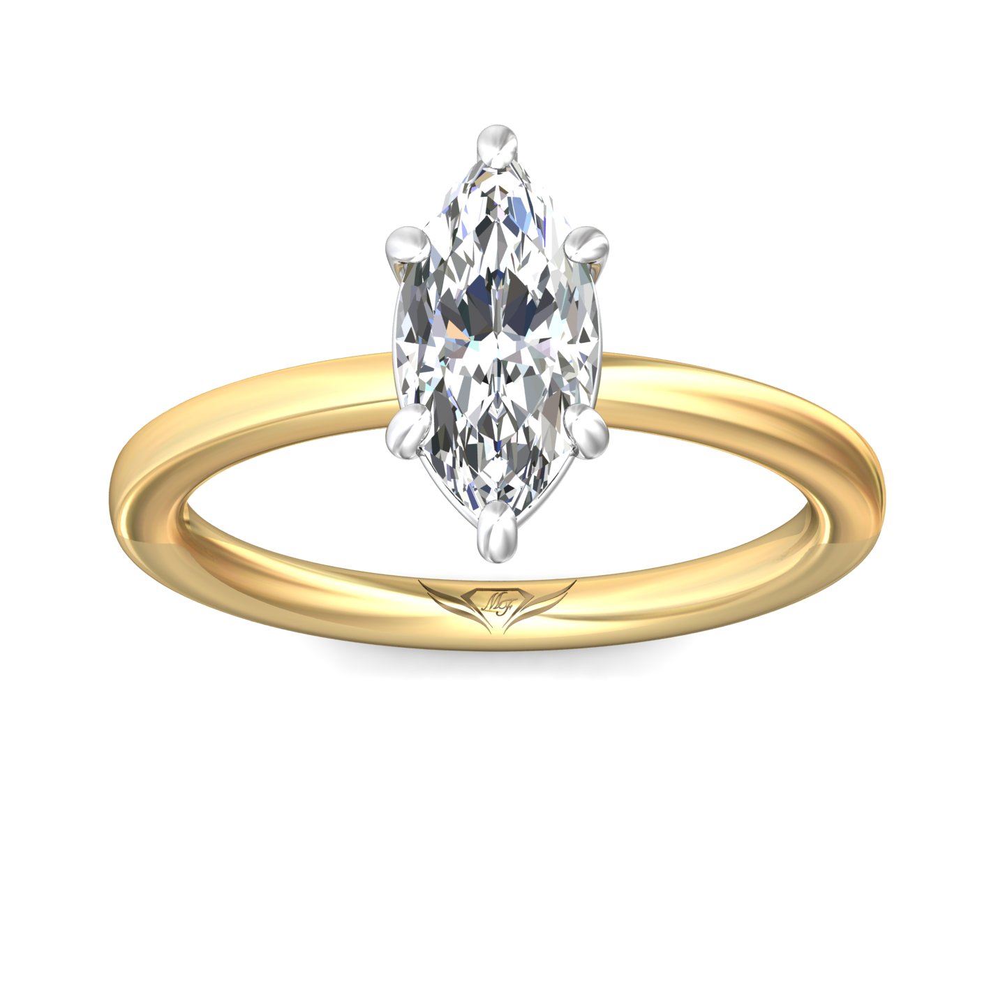 18K Yellow Gold and Platinum Marquise Diamond Engagement Ring