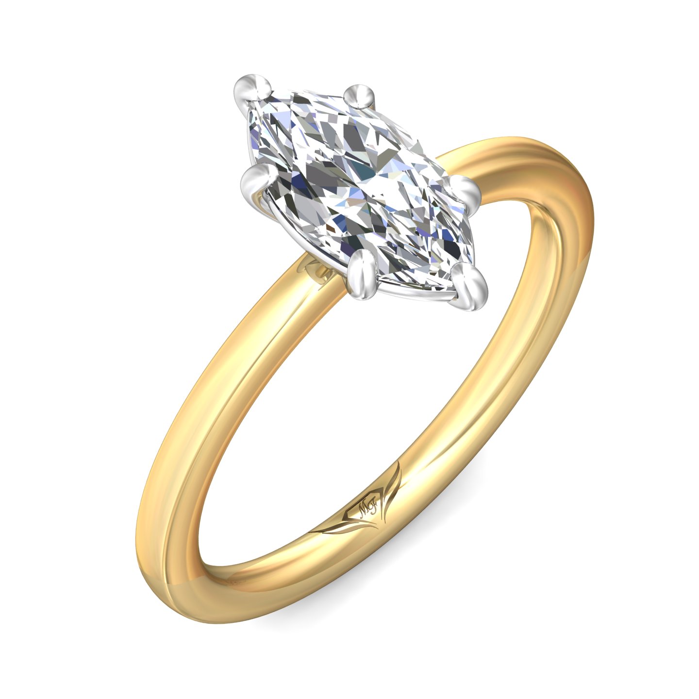 18K Yellow Gold and Platinum Marquise Diamond Engagement Ring