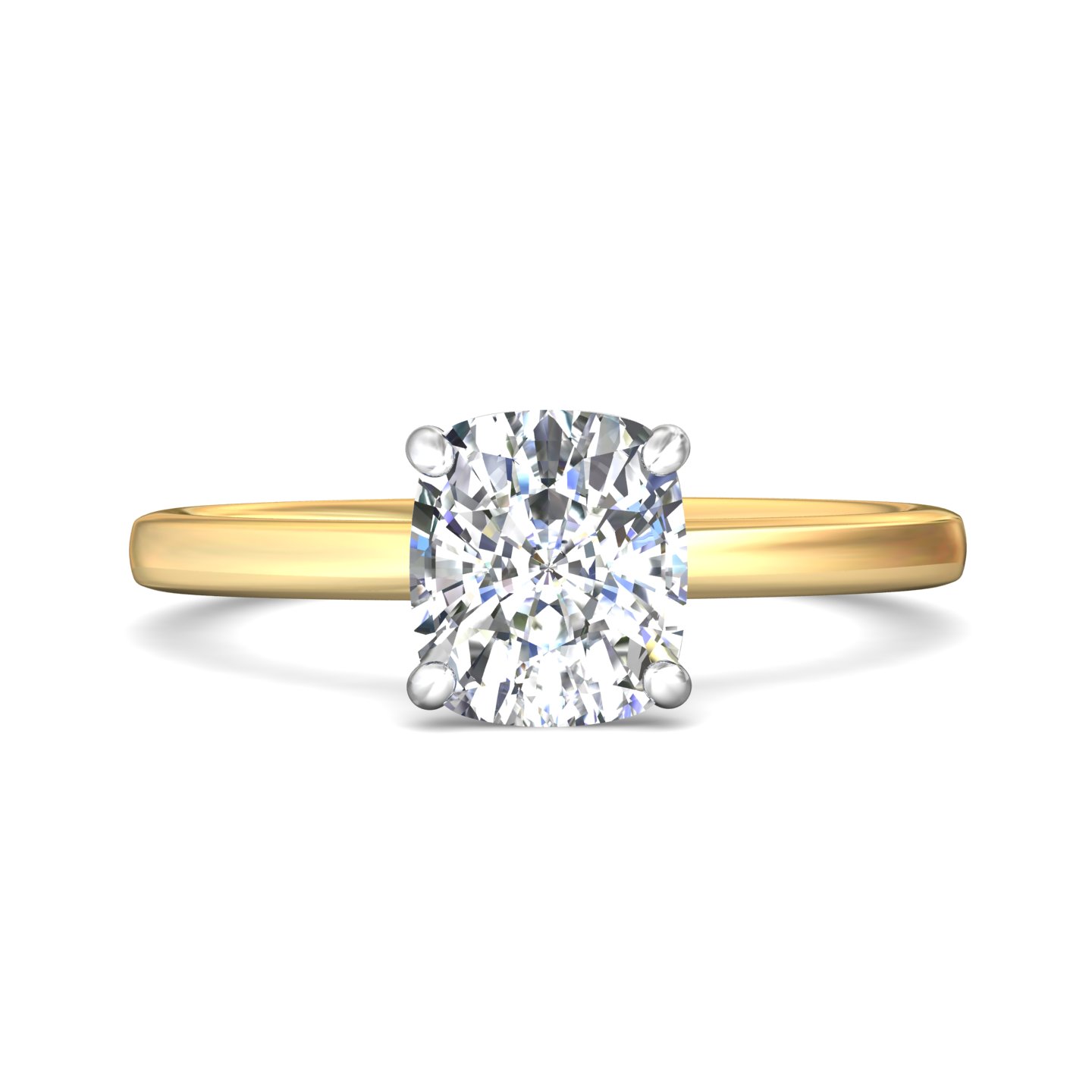 14K Yellow Gold and Platinum Cushion Diamond Engagement Ring