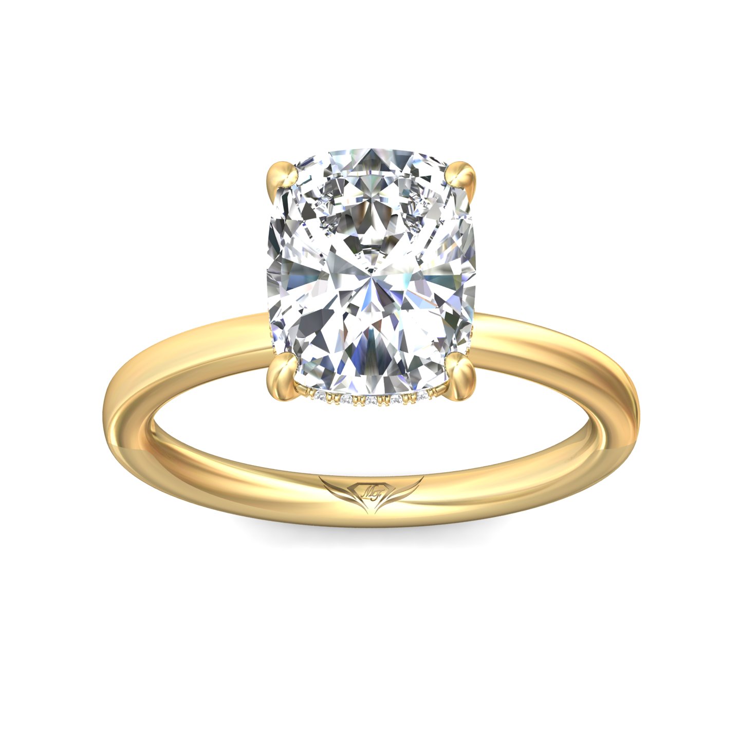 14K Yellow Gold Cushion Diamond Engagement Ring