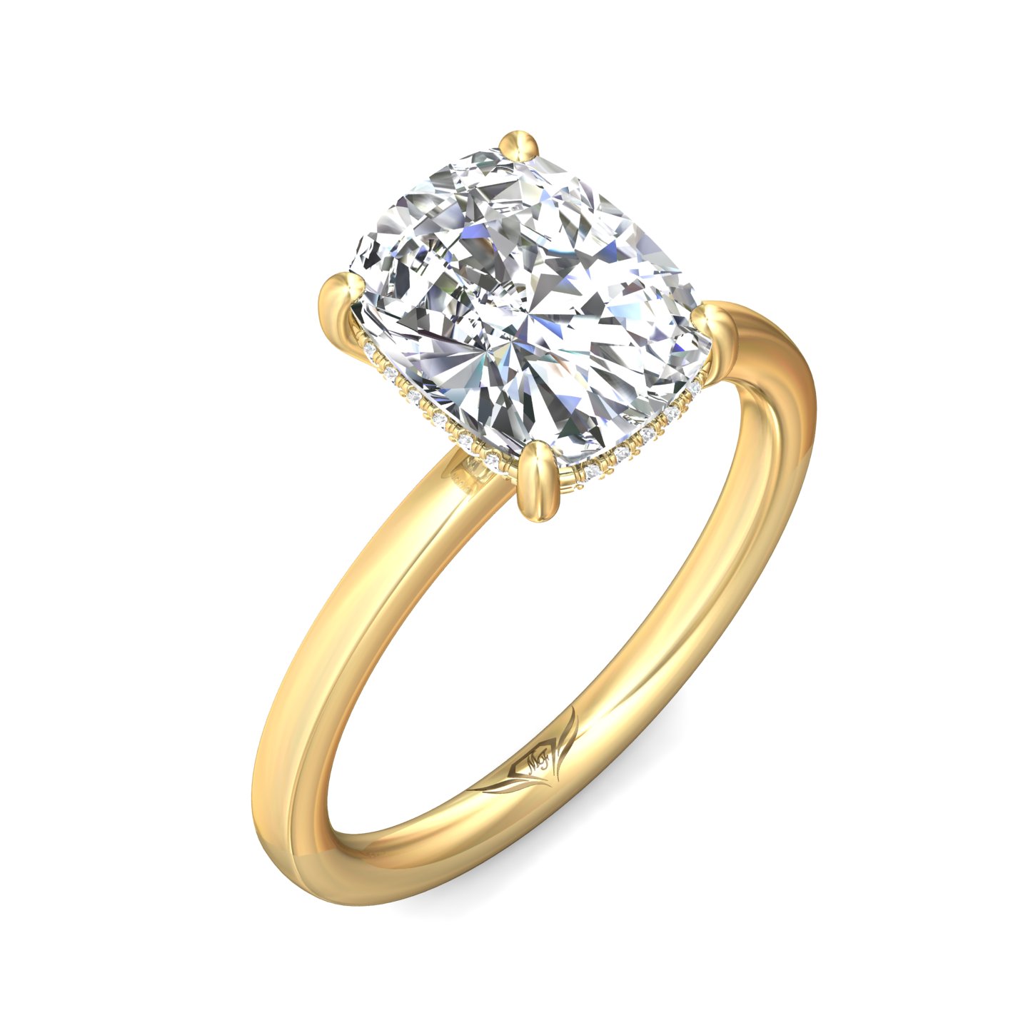 14K Yellow Gold Cushion Diamond Engagement Ring