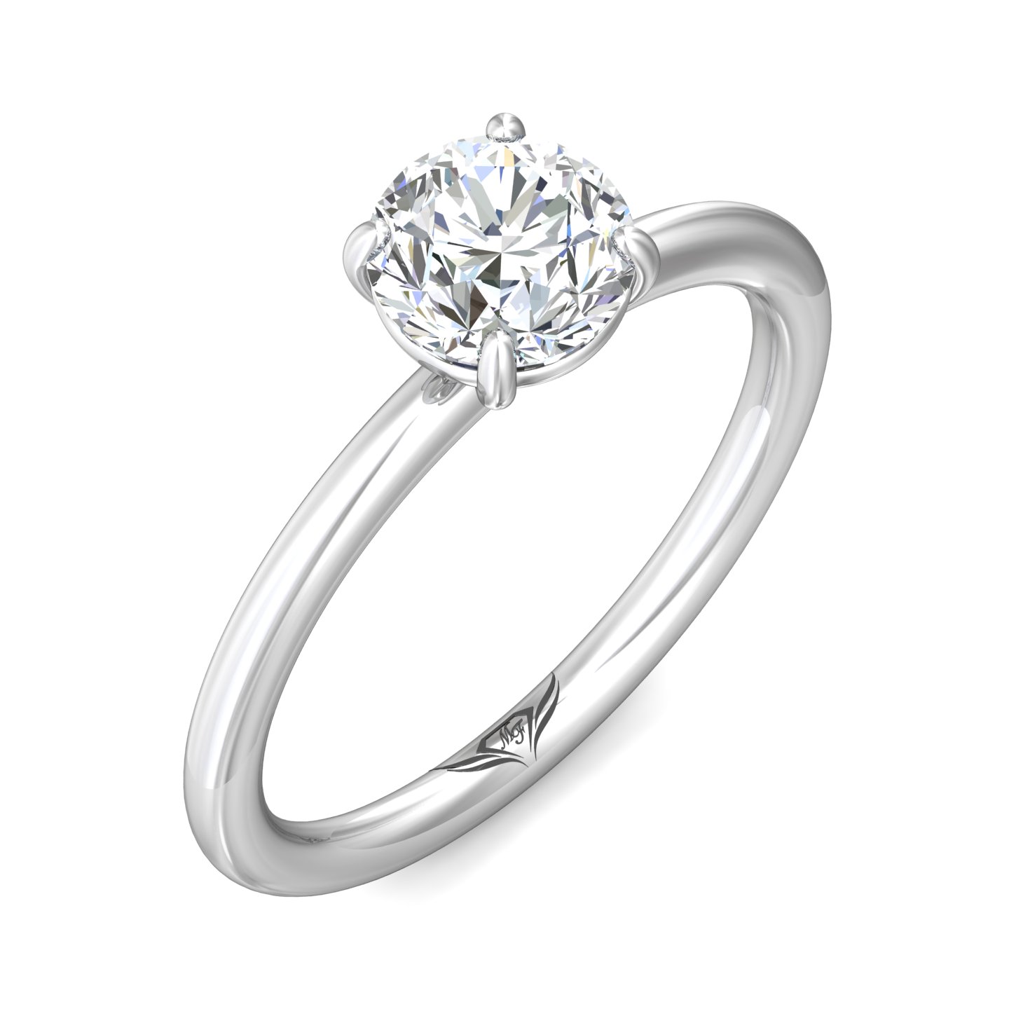 14K White Gold Round Diamond Engagement Ring
