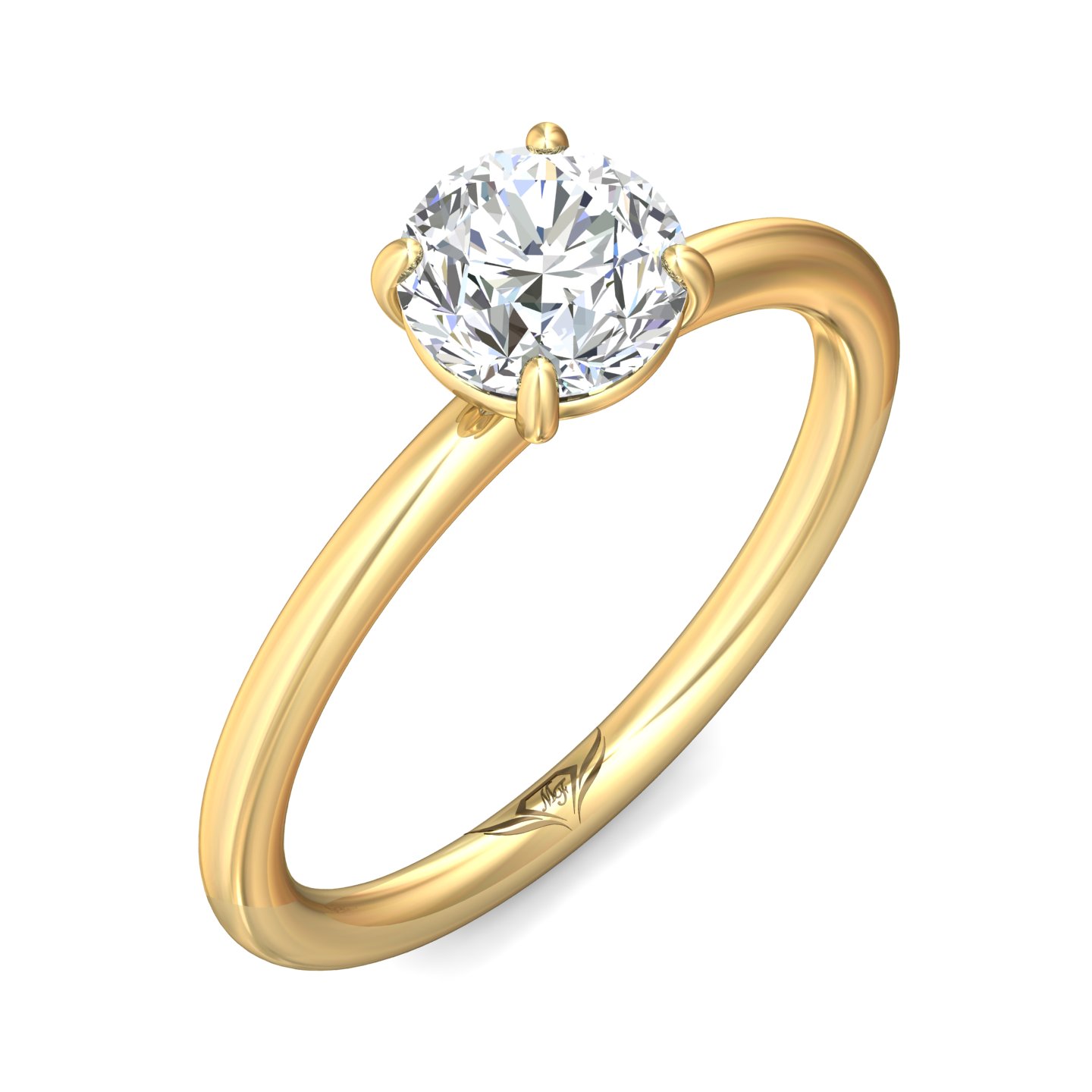 14K Yellow Gold Round Diamond Engagement Ring