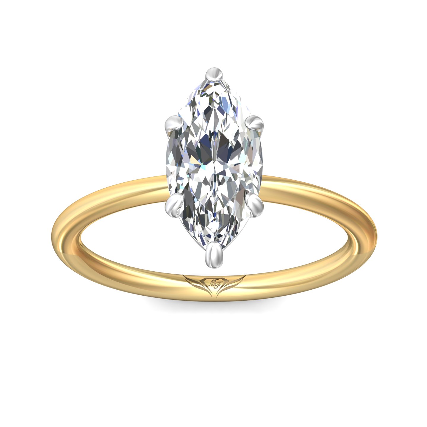 18K Yellow Gold and Platinum Marquise Diamond Engagement Ring