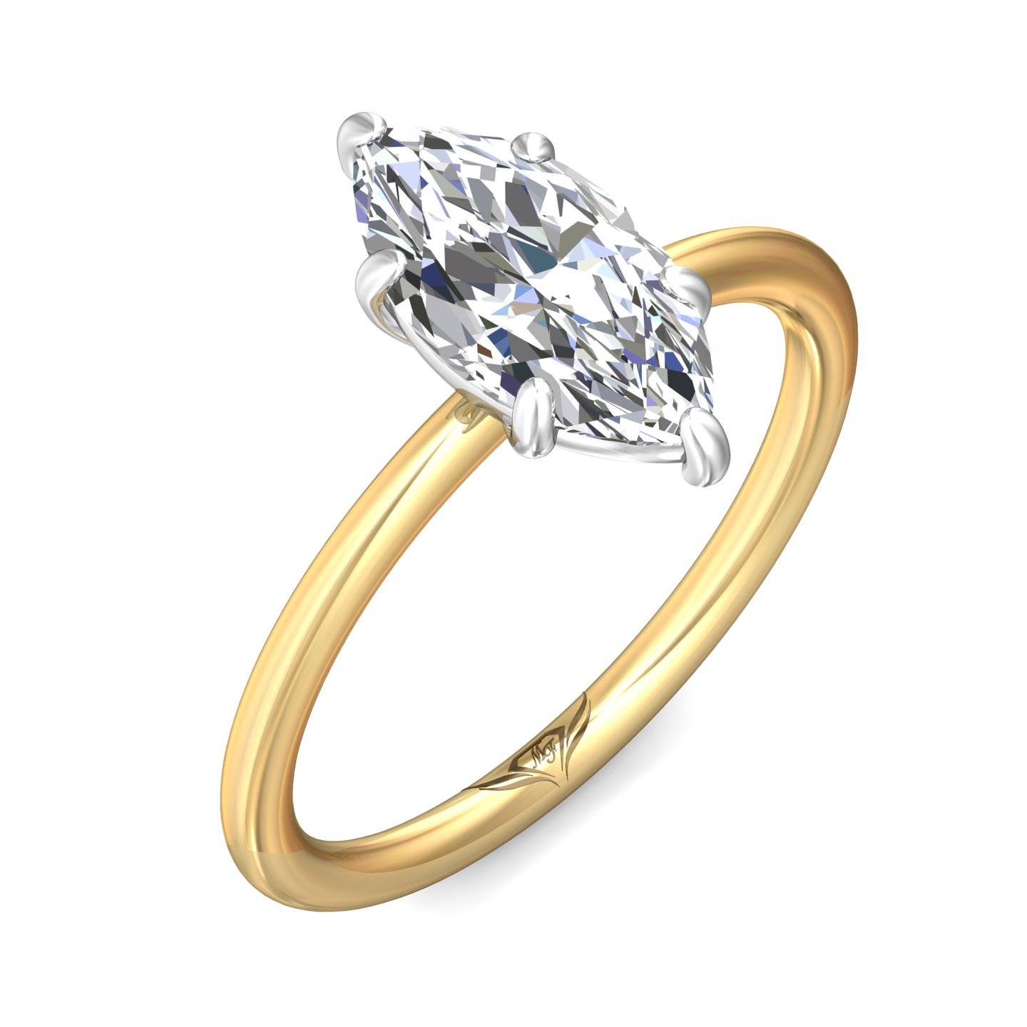 18K Yellow Gold and Platinum Marquise Diamond Engagement Ring