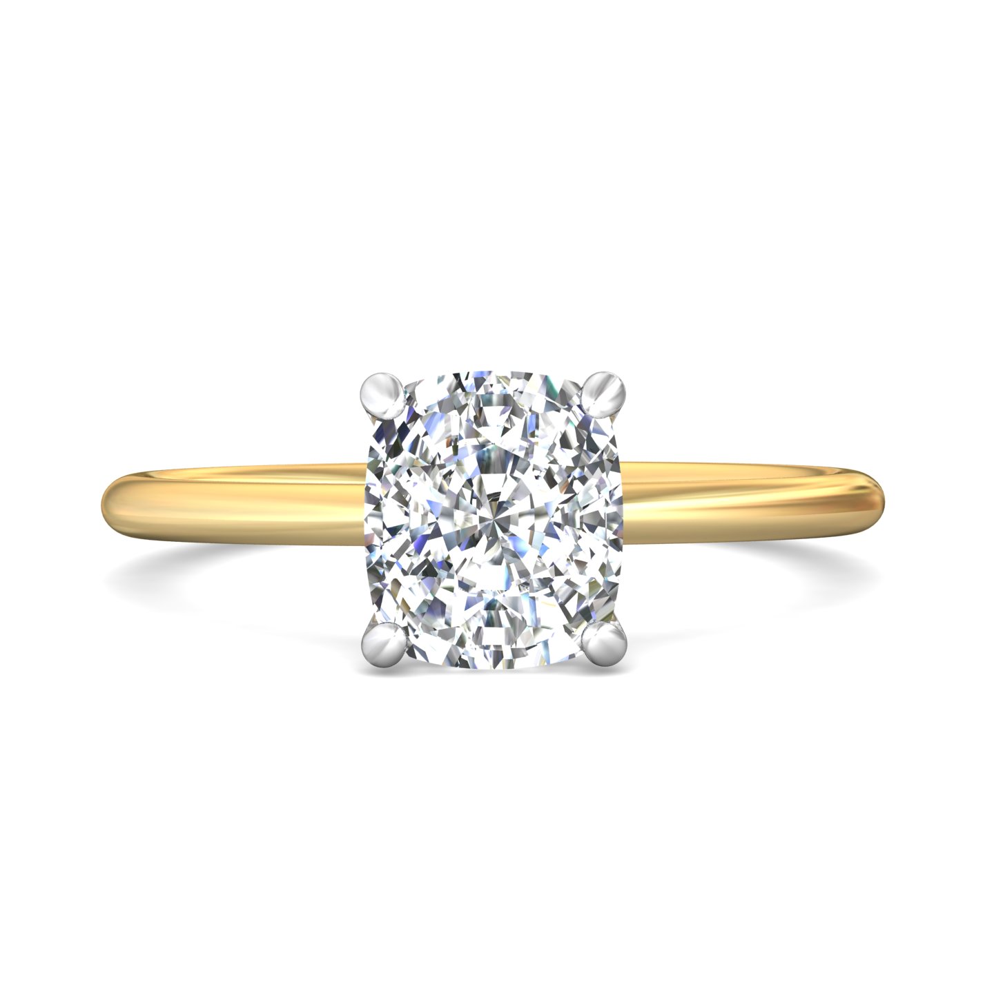 14K Yellow and White Gold Cushion Diamond Engagement Ring