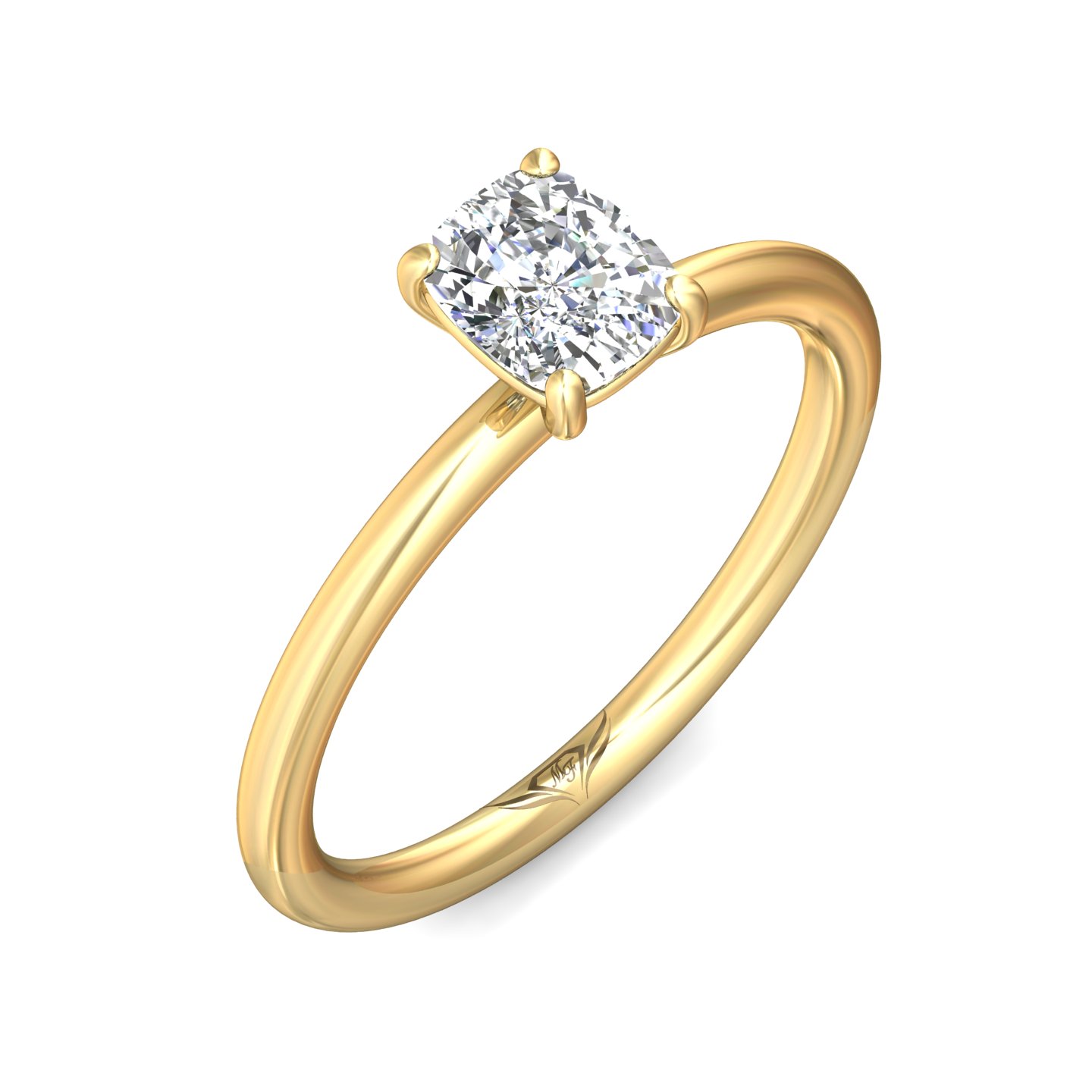 14K Yellow Gold Cushion Diamond Engagement Ring