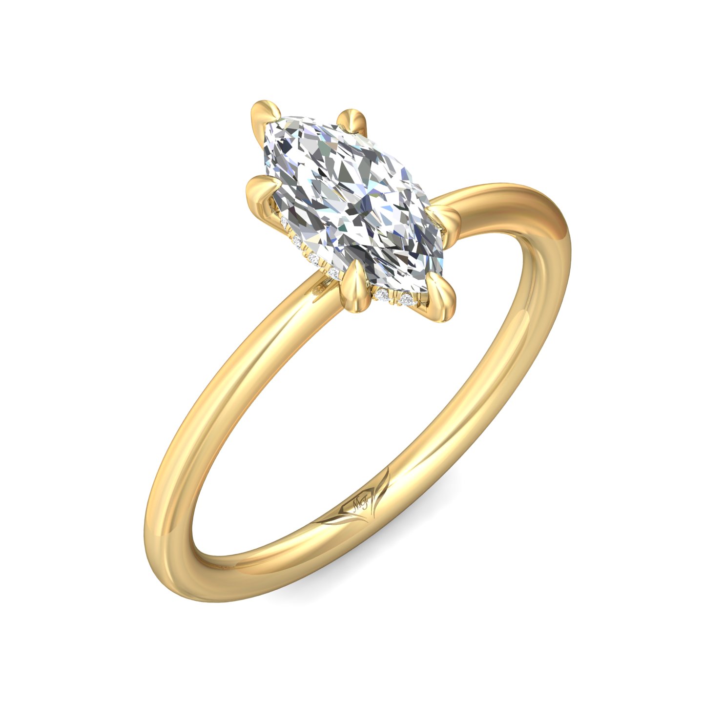 14K Yellow Gold Marquise Diamond Engagement Ring