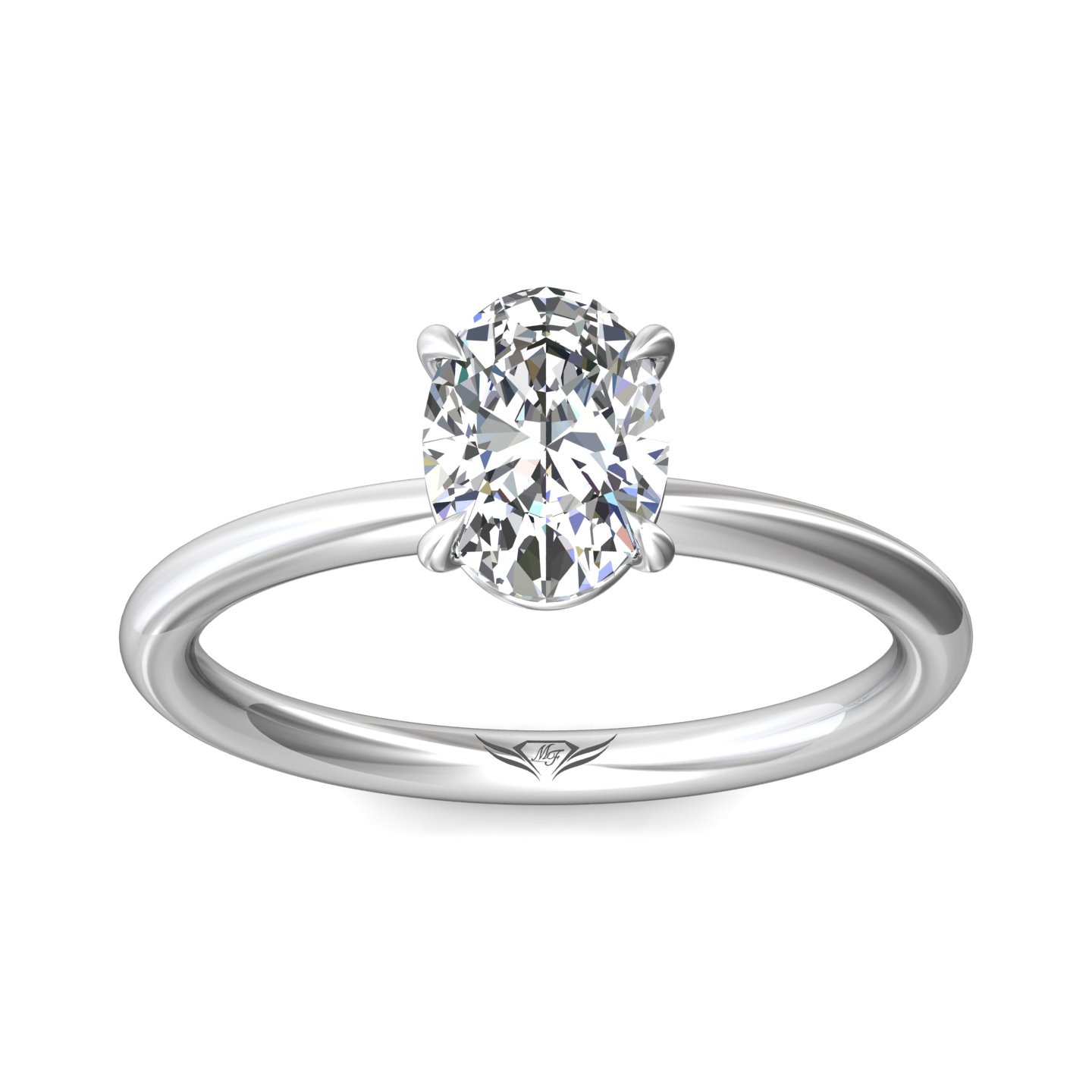 14K White Gold Oval Diamond Engagement Ring
