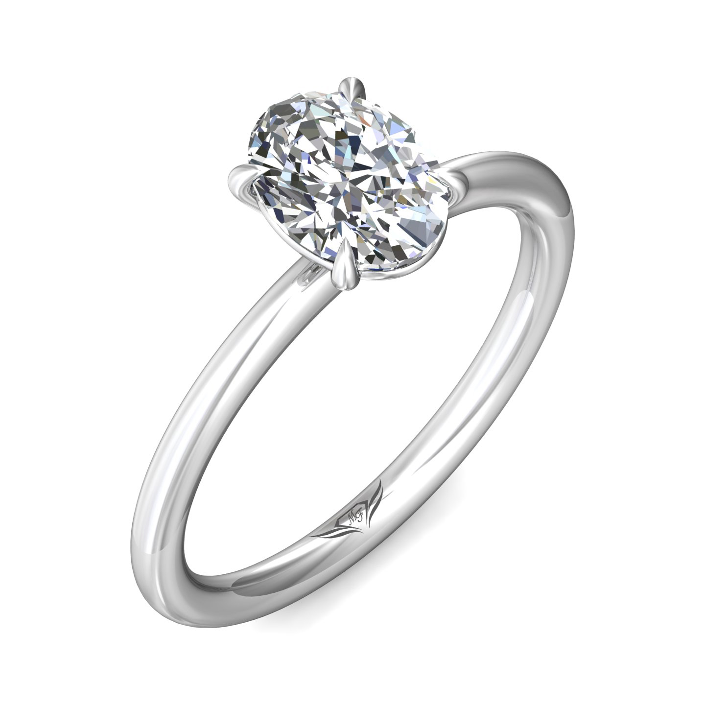 14K White Gold Oval Diamond Engagement Ring