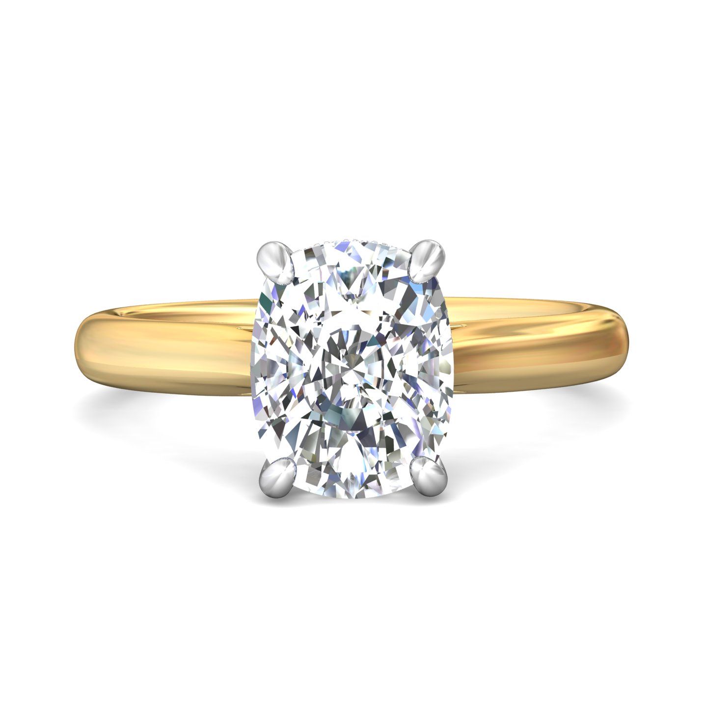 14K Yellow Gold and Platinum Cushion Diamond Engagement Ring