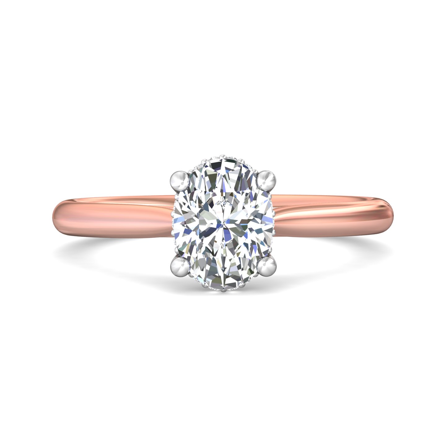 18K Rose and White Gold Oval Diamond Engagement Ring