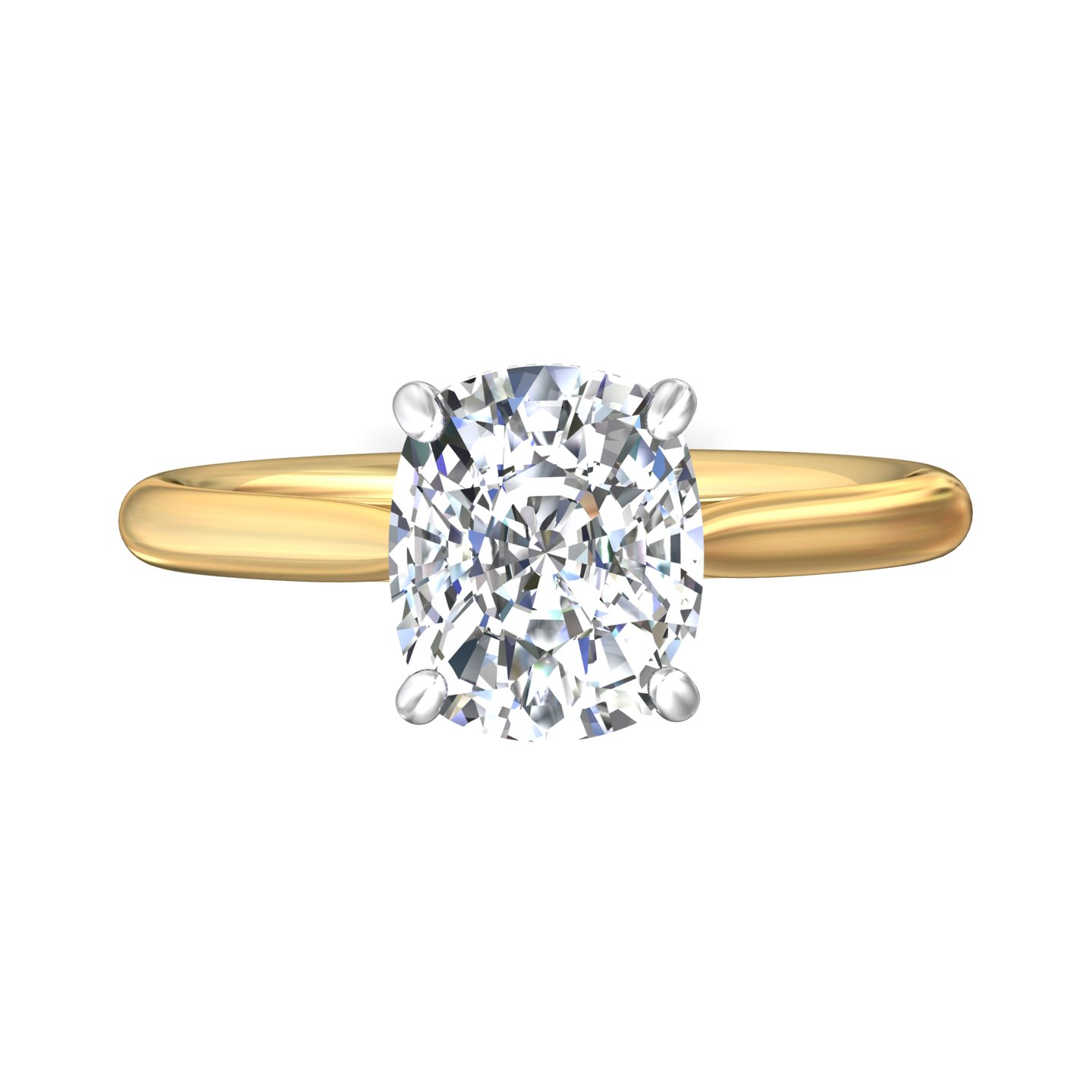 14K Yellow and White Gold Cushion Diamond Engagement Ring