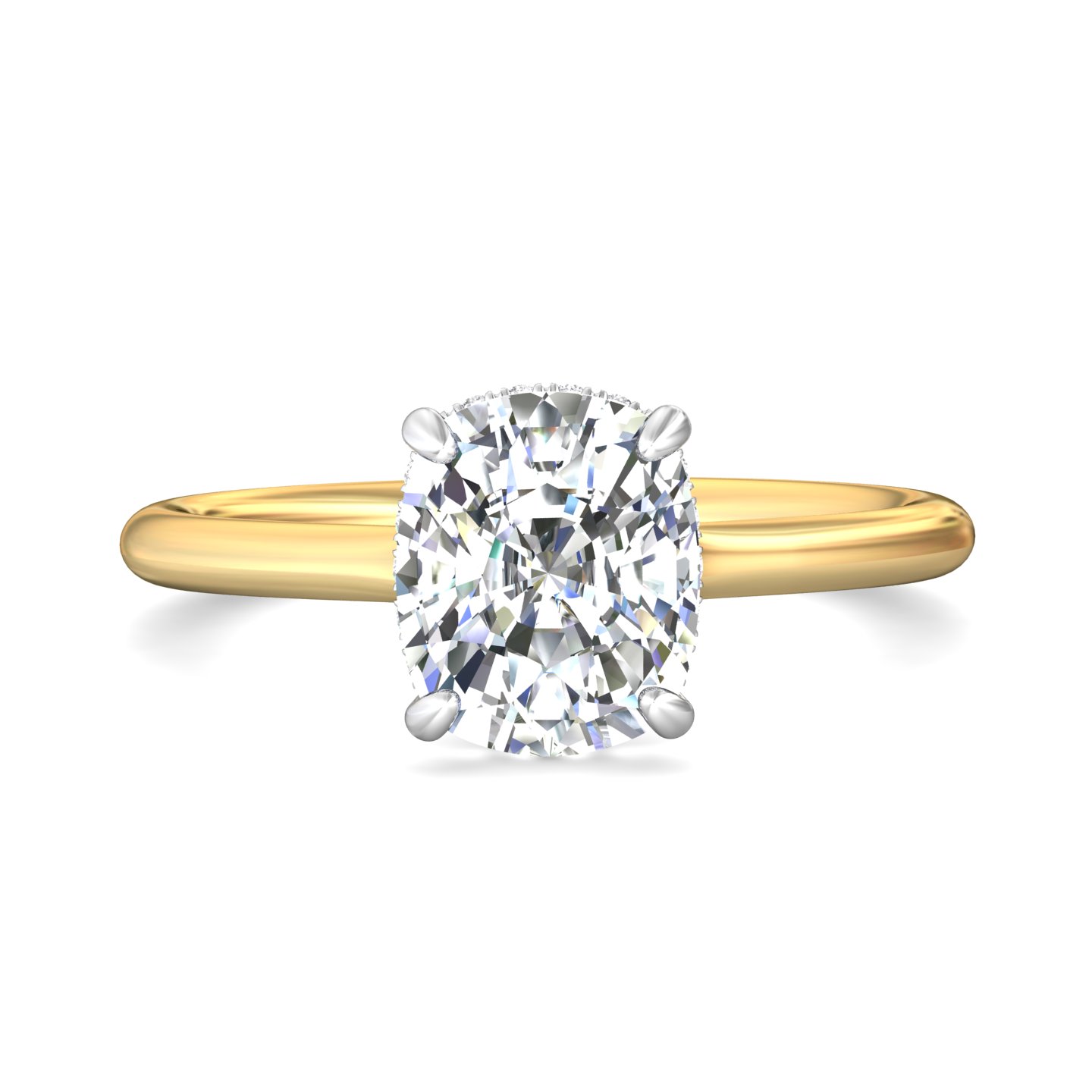 18K Yellow Gold and Platinum Cushion Diamond Engagement Ring