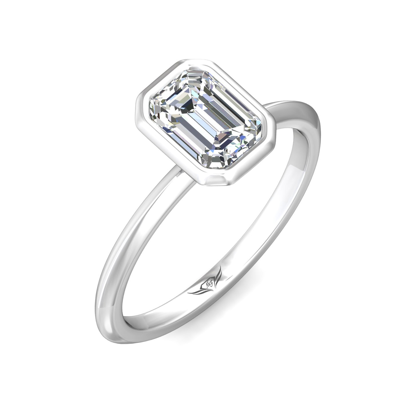 14K White Gold Emerald Cut Diamond Engagement Ring