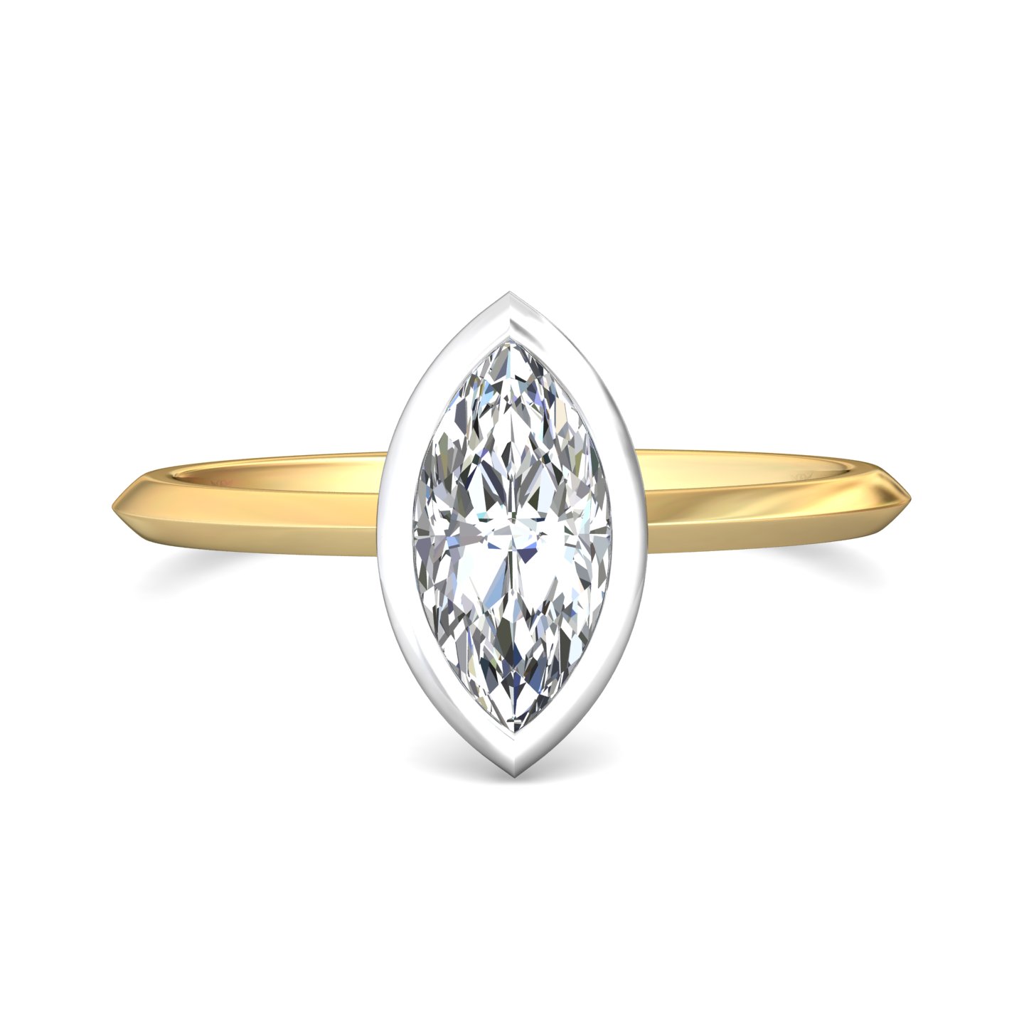 14K Yellow and White Gold Marquise Diamond Engagement Ring