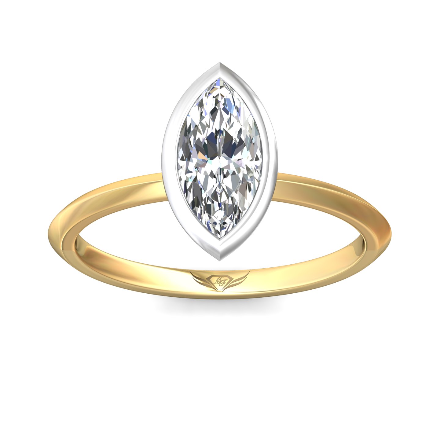 14K Yellow and White Gold Marquise Diamond Engagement Ring