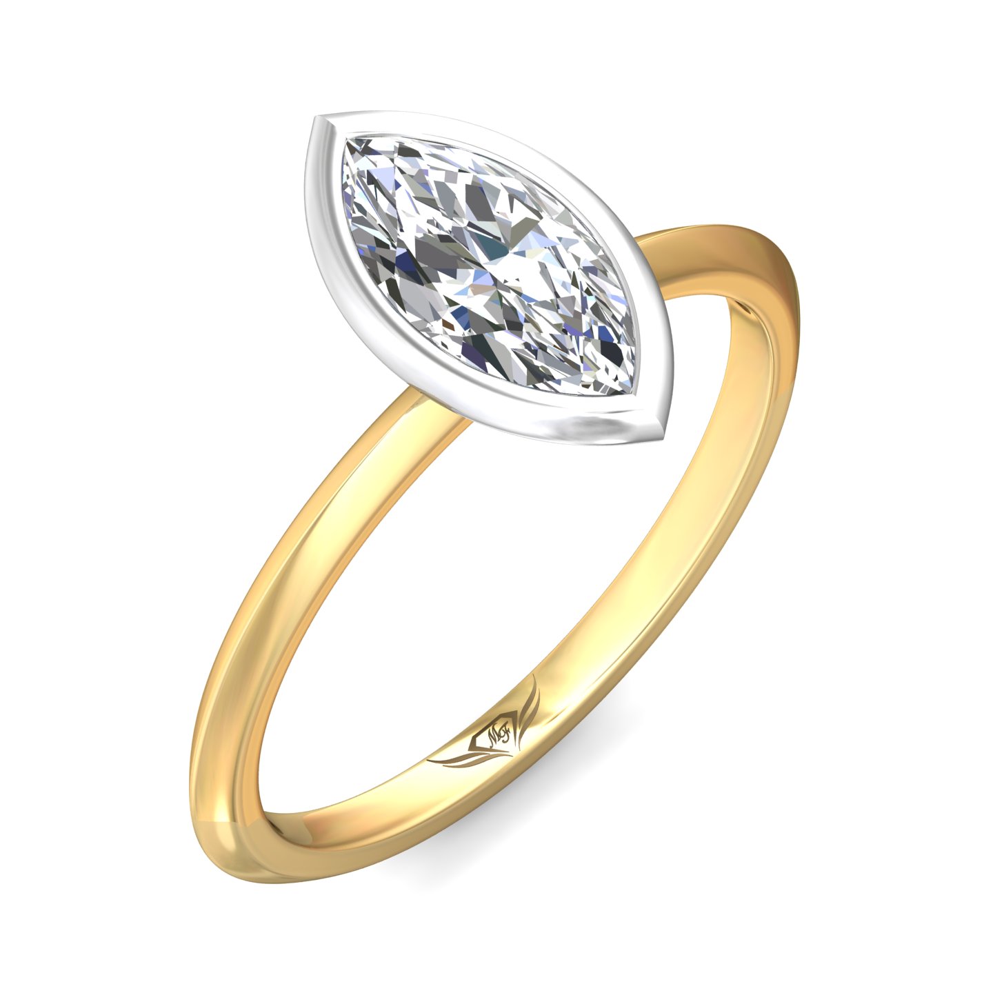 14K Yellow and White Gold Marquise Diamond Engagement Ring