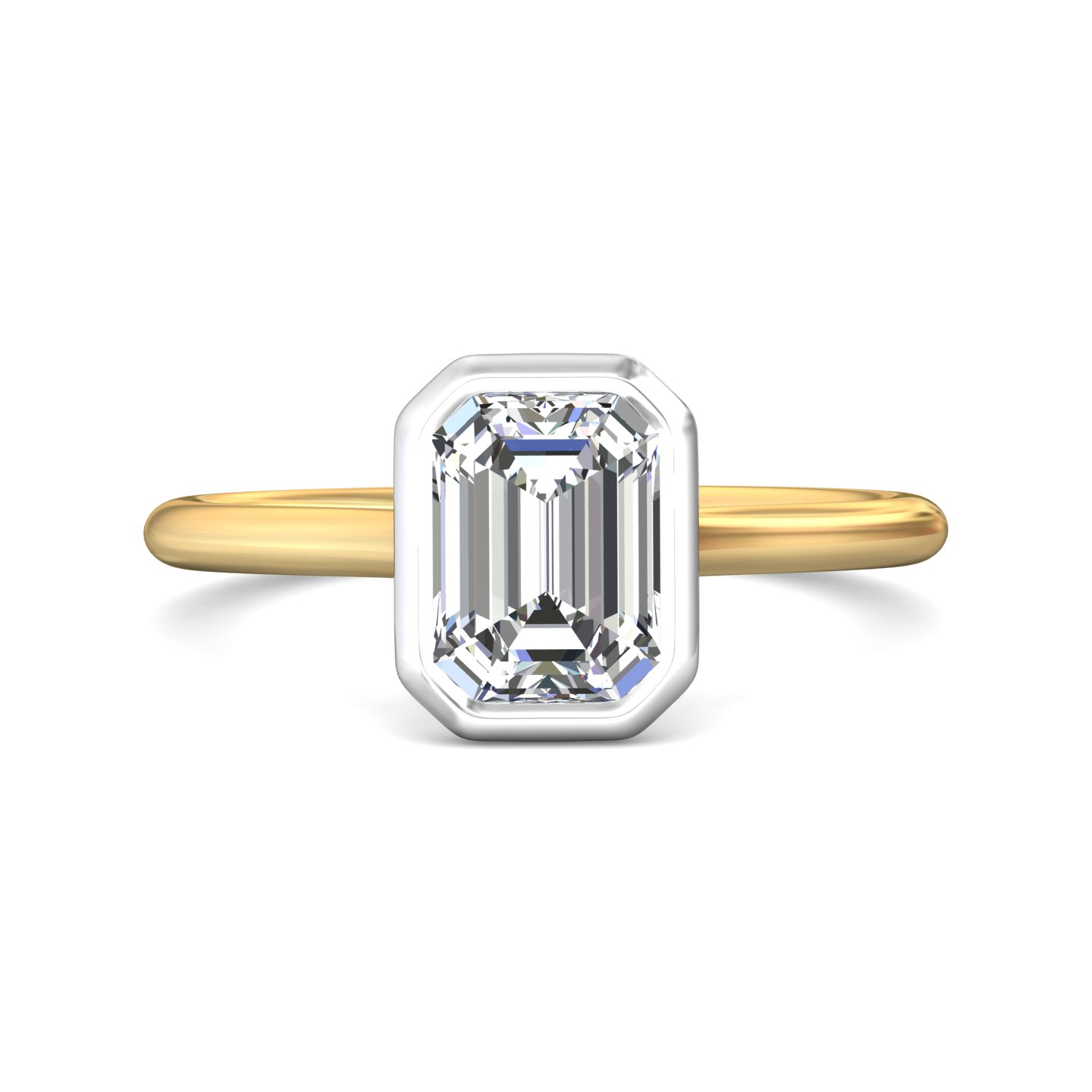 14K Yellow and White Gold Emerald Cut Diamond Engagement Ring