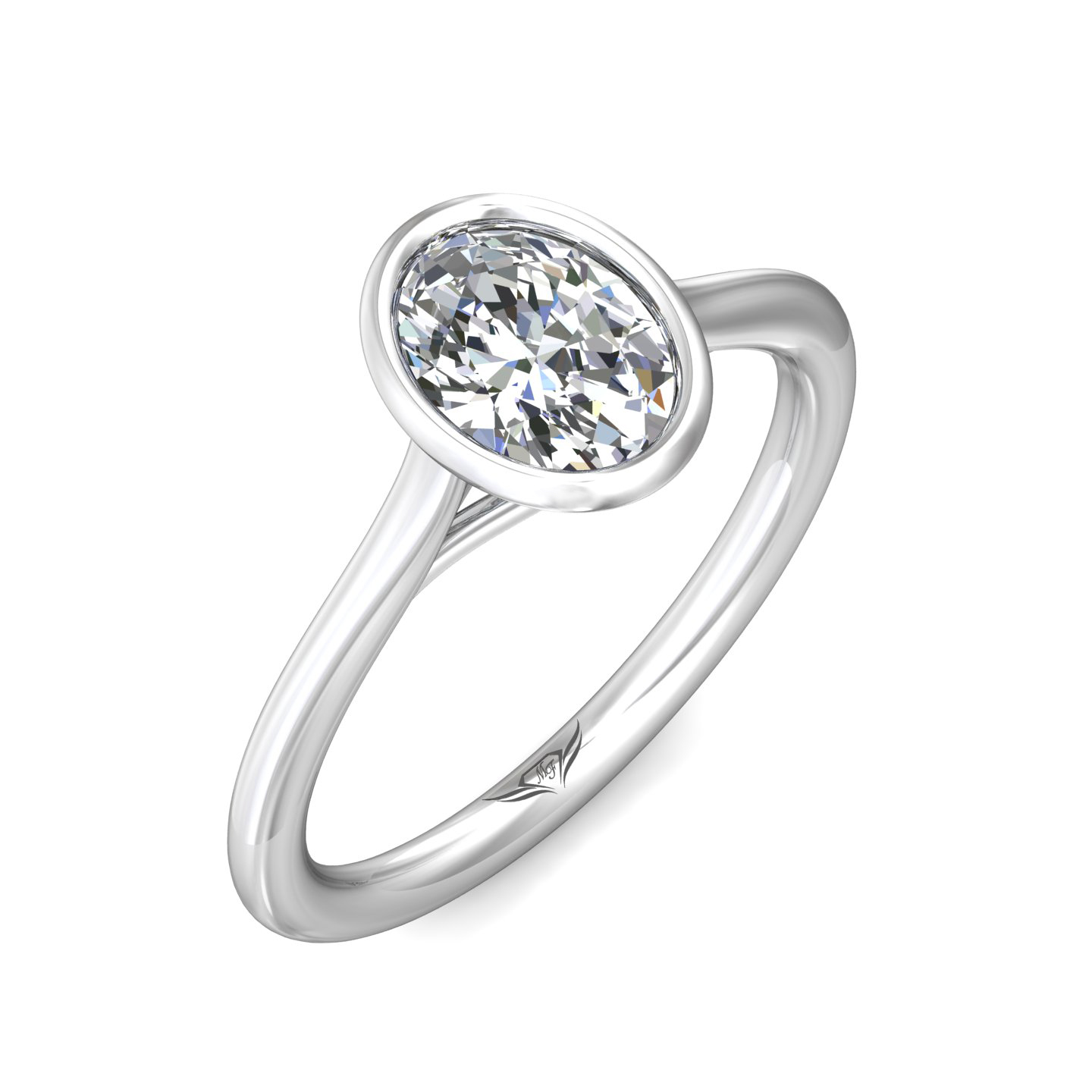 14K White Gold Oval Diamond Engagement Ring