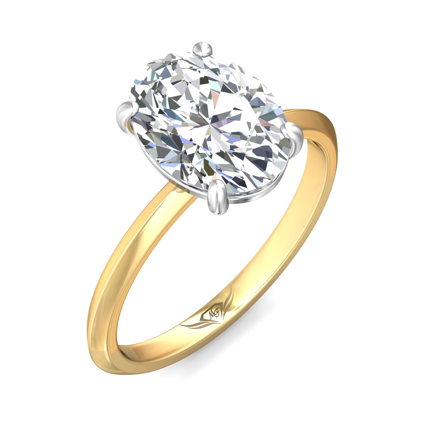 14K Yellow and White Gold Oval Diamond Engagement Ring