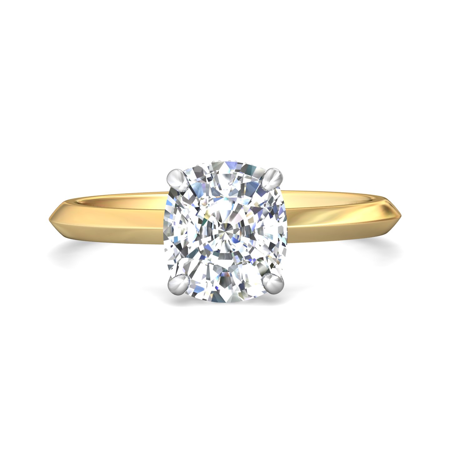 14K Yellow and White Gold Cushion Diamond Engagement Ring