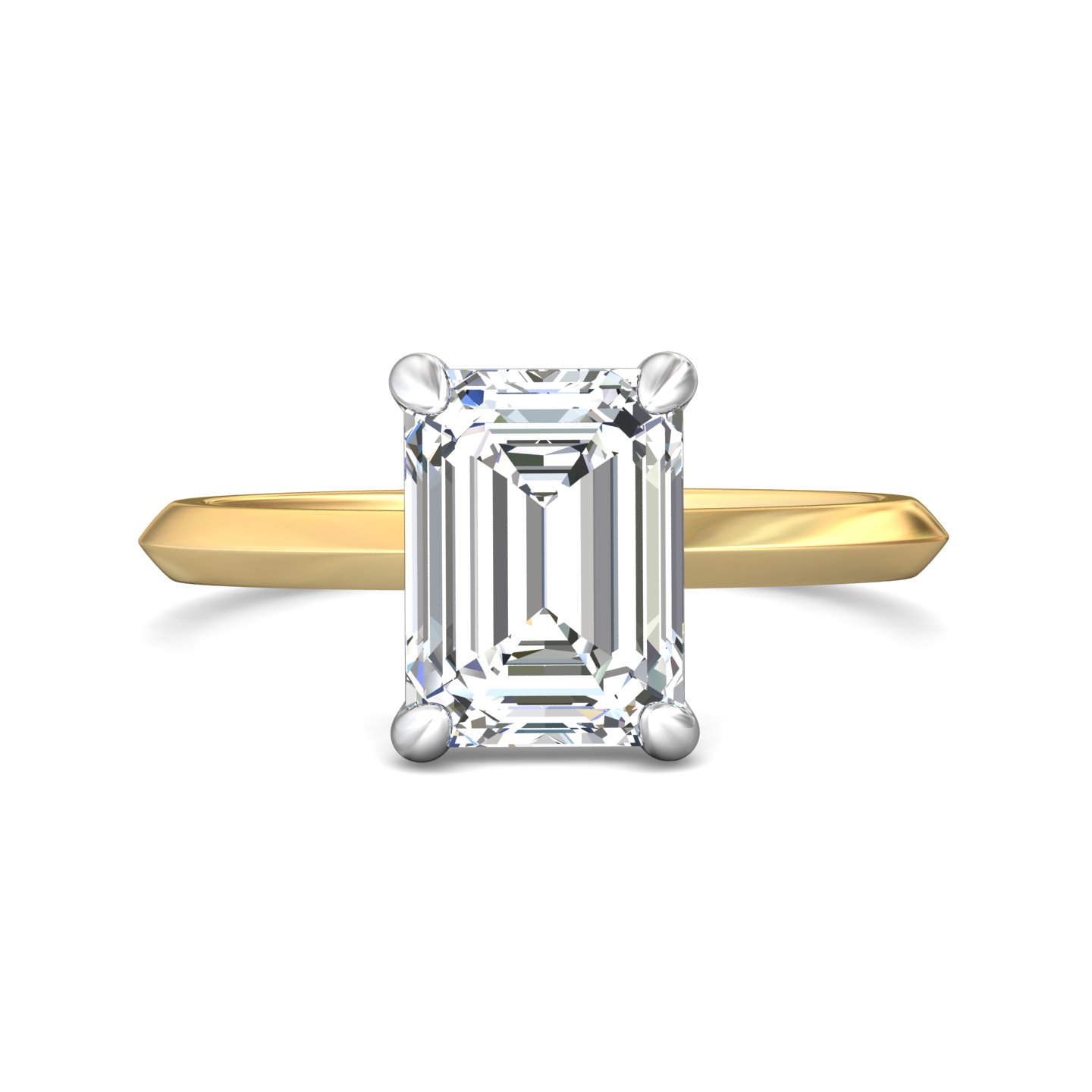 14K Yellow and White Gold Emerald Cut Diamond Engagement Ring