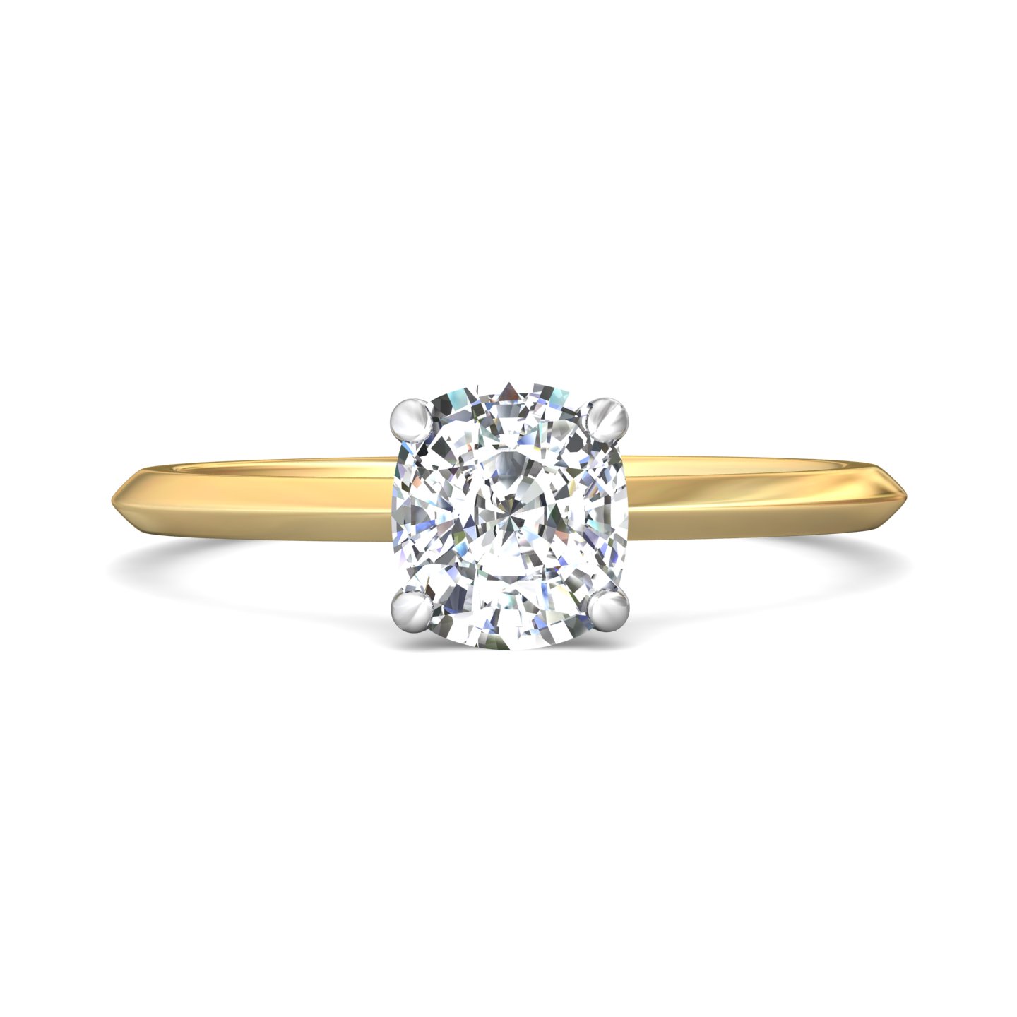 14K Yellow and White Gold Cushion Diamond Engagement Ring