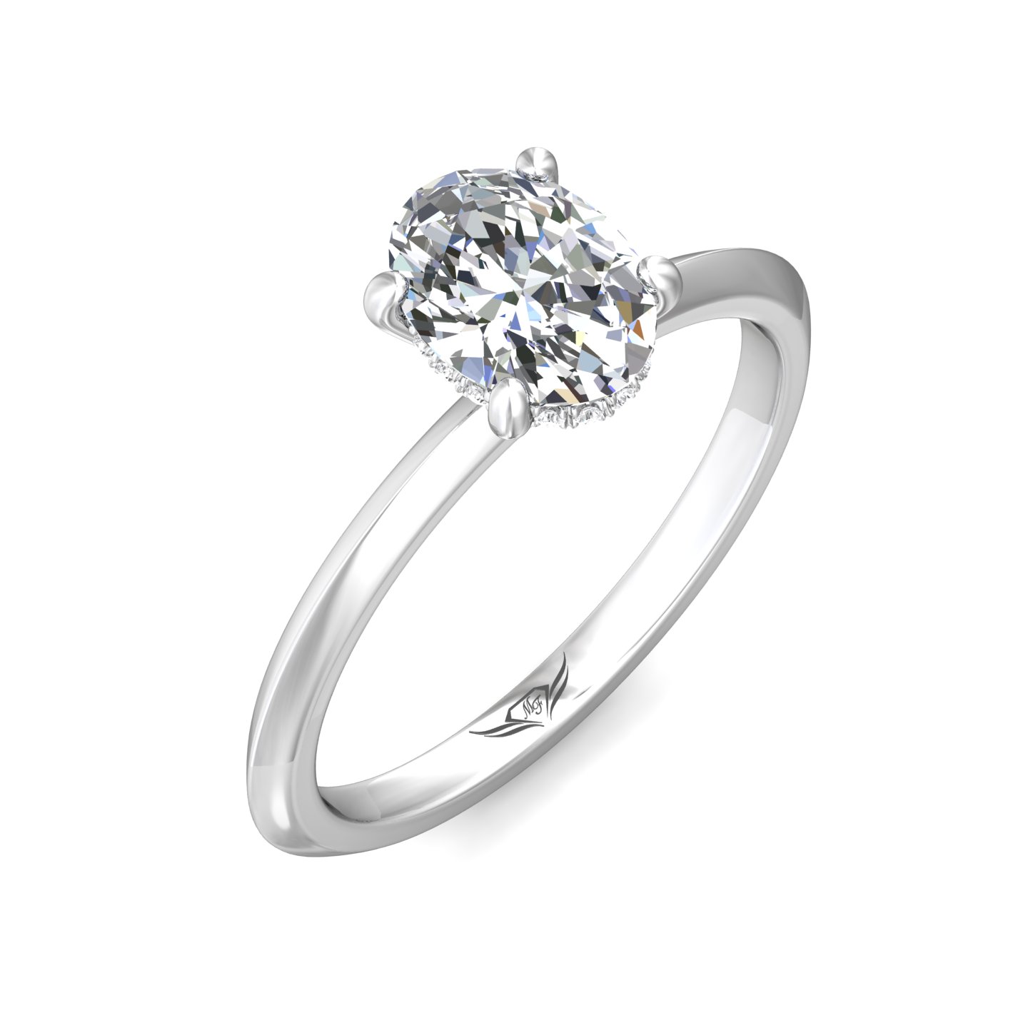 14K White Gold Oval Diamond Engagement Ring