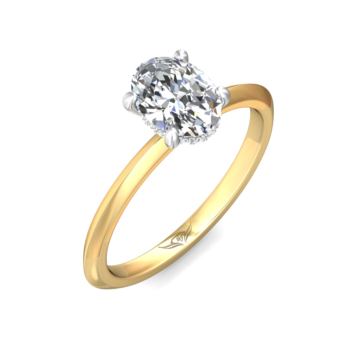14K Yellow and White Gold Oval Diamond Engagement Ring